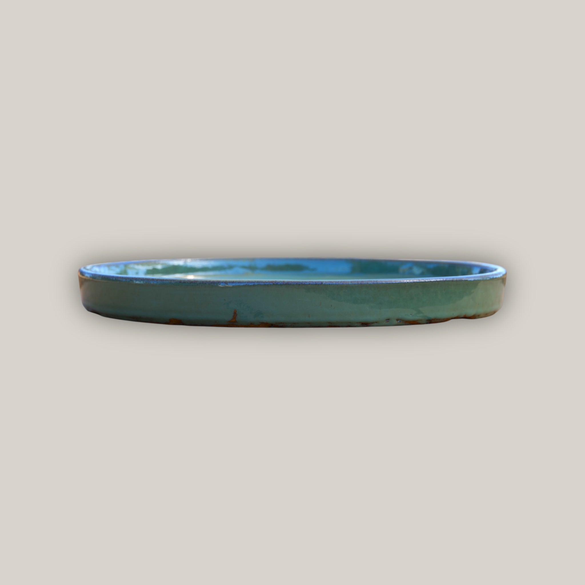 3125L16FS - Round | Green Cream Ceramic Plant Saucer | High Fired Ecofriendly Clay - Sizes 8"-17.5"