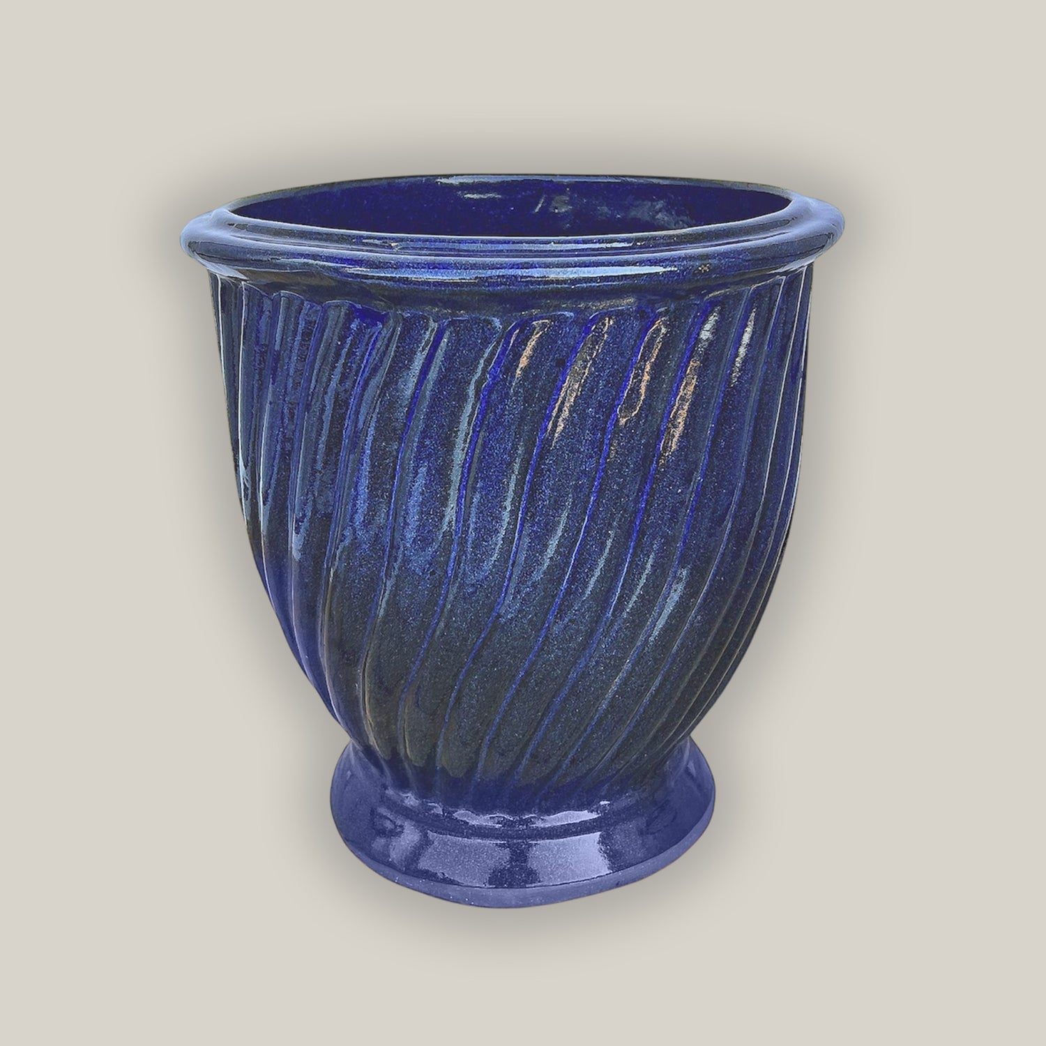 3080L15 - Dark Blue Ceramic Ridged Urn