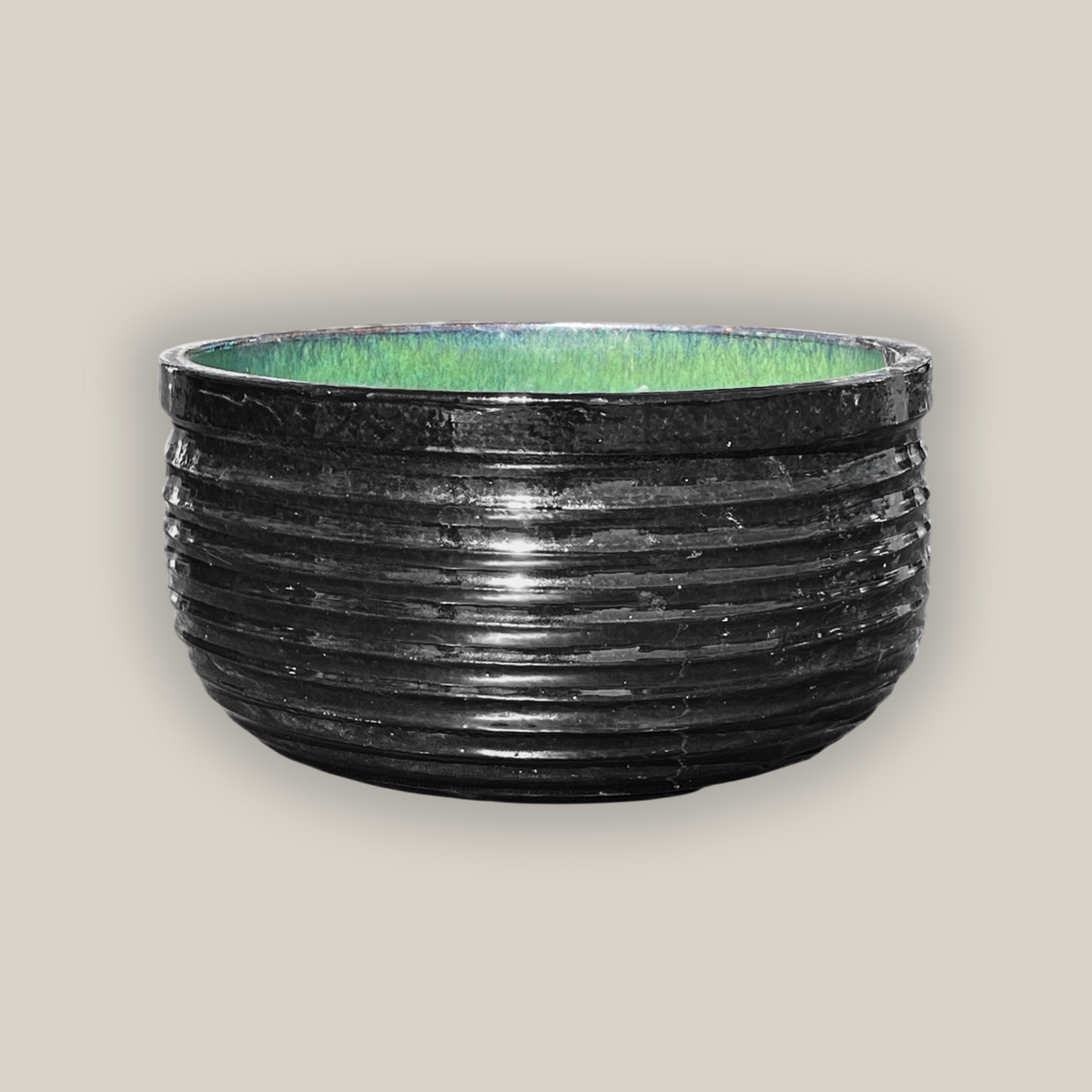 jade green planter Black Ceramic Pond Planter with Jade Glazed Inside – Ten Thousand Pots
