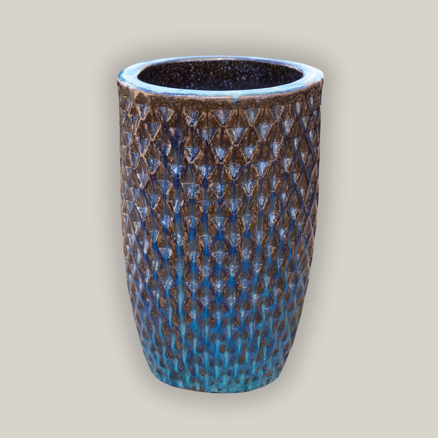 9785C1 - Blue Tall Ceramic Waffle Planter