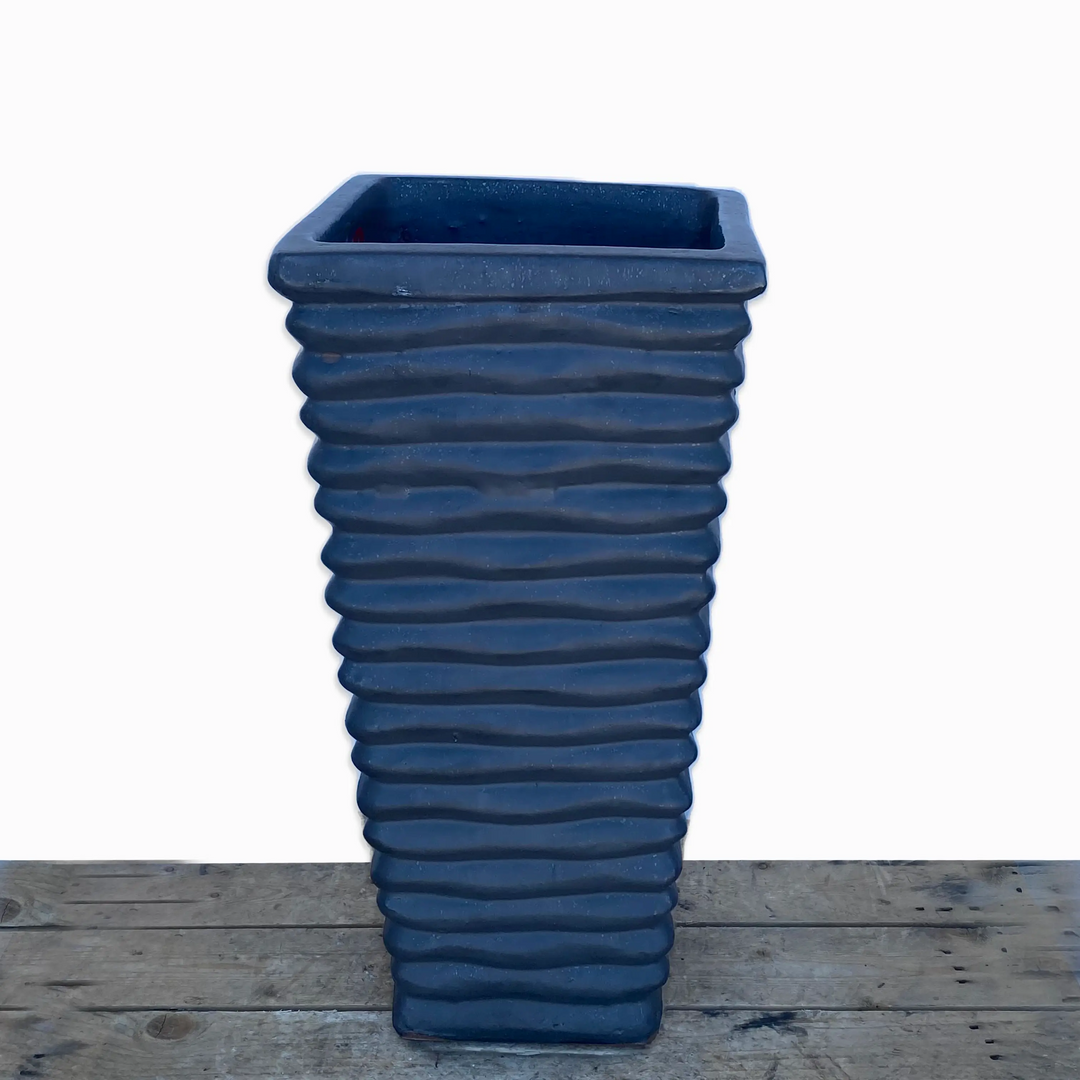 Matte Black Ripple Wedge Planter - FREE SHIPPING