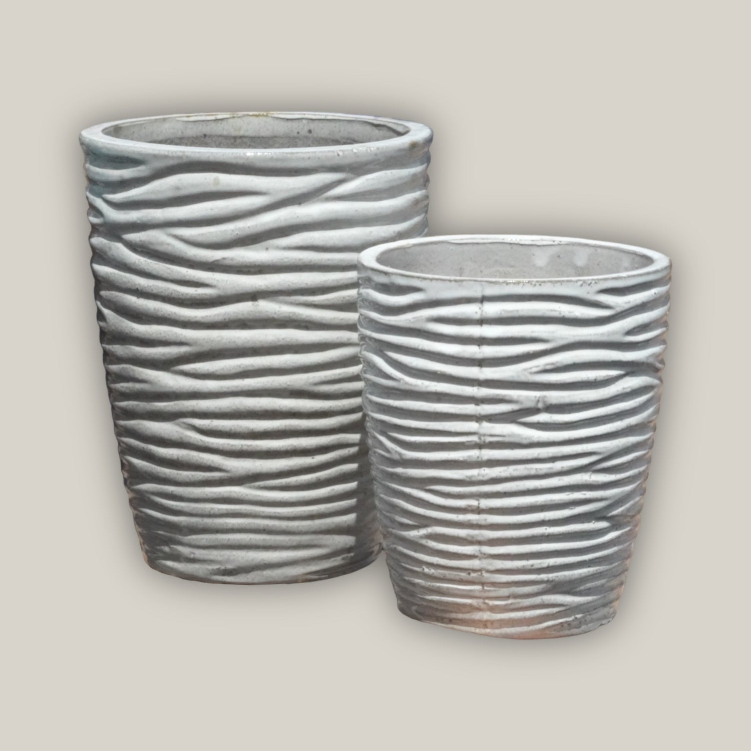 set of 2 white stripe plant pot