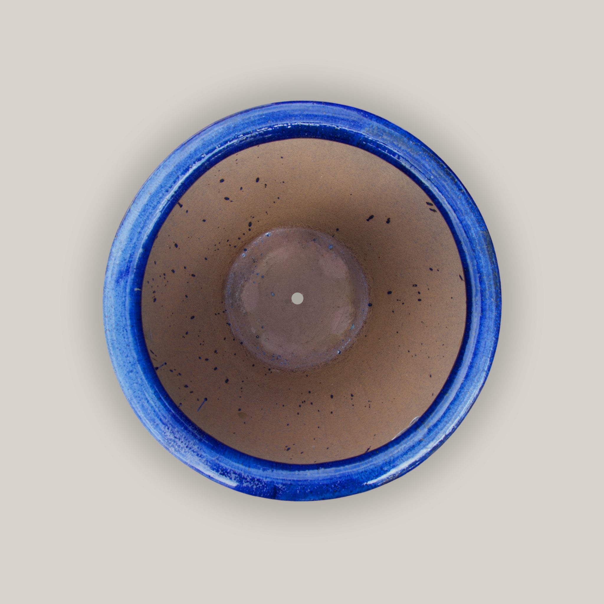 top view of Blue glazed ceramic fish bowl planter