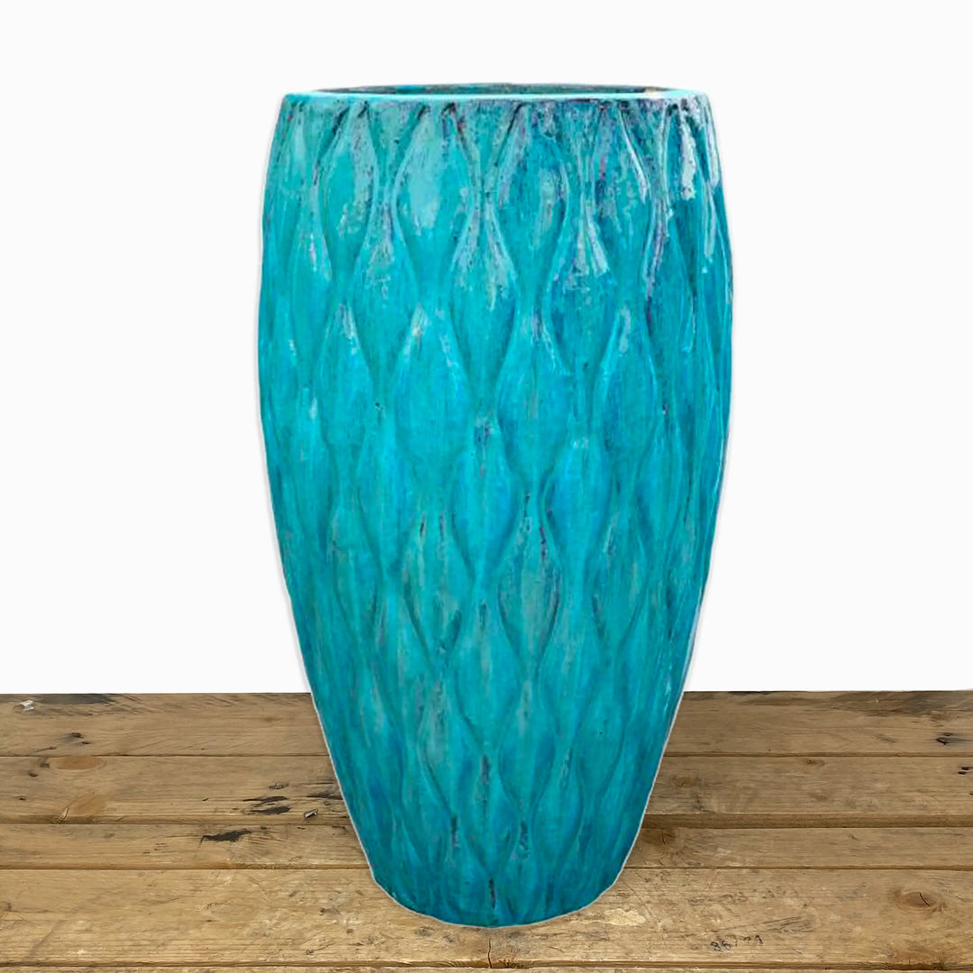 Aqua Tall Ceramic Seagrass Planter - FREE SHIPPING