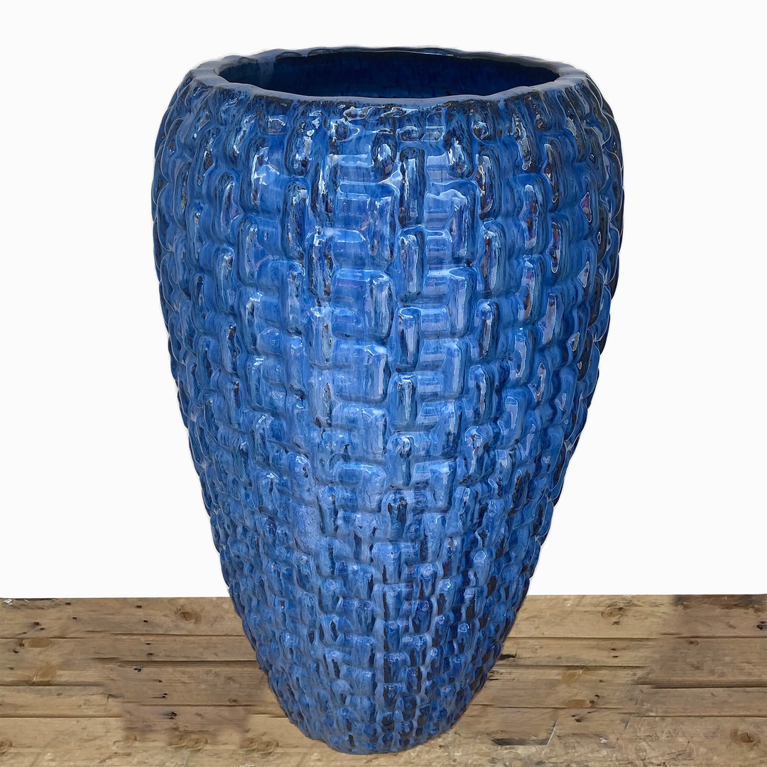 Cobalt Blue Ceramic Tall Woven Planter