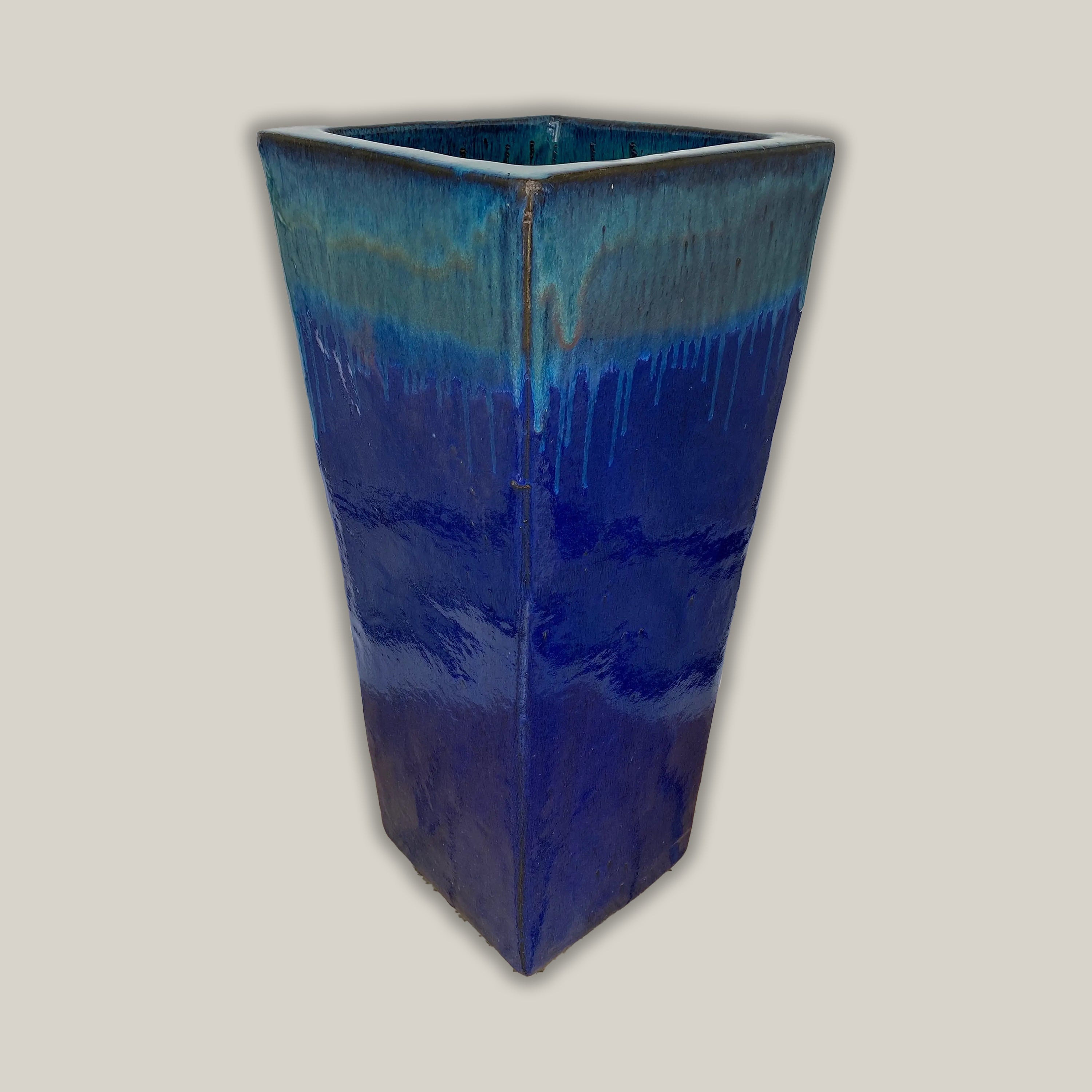 green pot planter Green Blue Tall Square Ceramic Planter