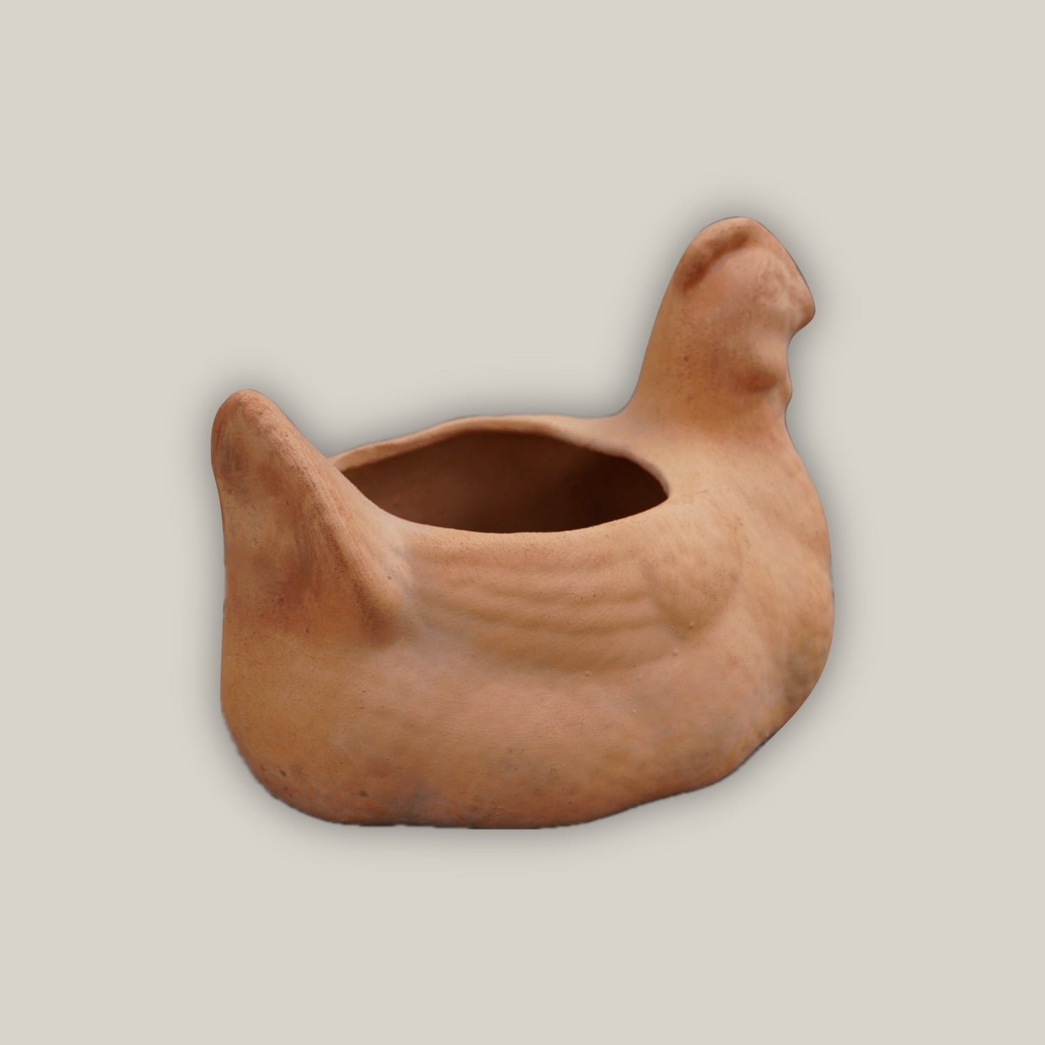 Terracotta chicken figurine with rustic handmade detail