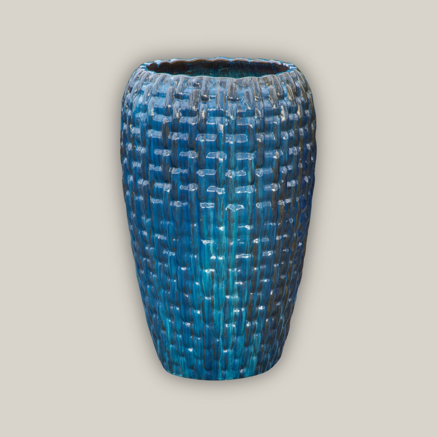 Damaged Aqua Tall Ceramic Woven Planter