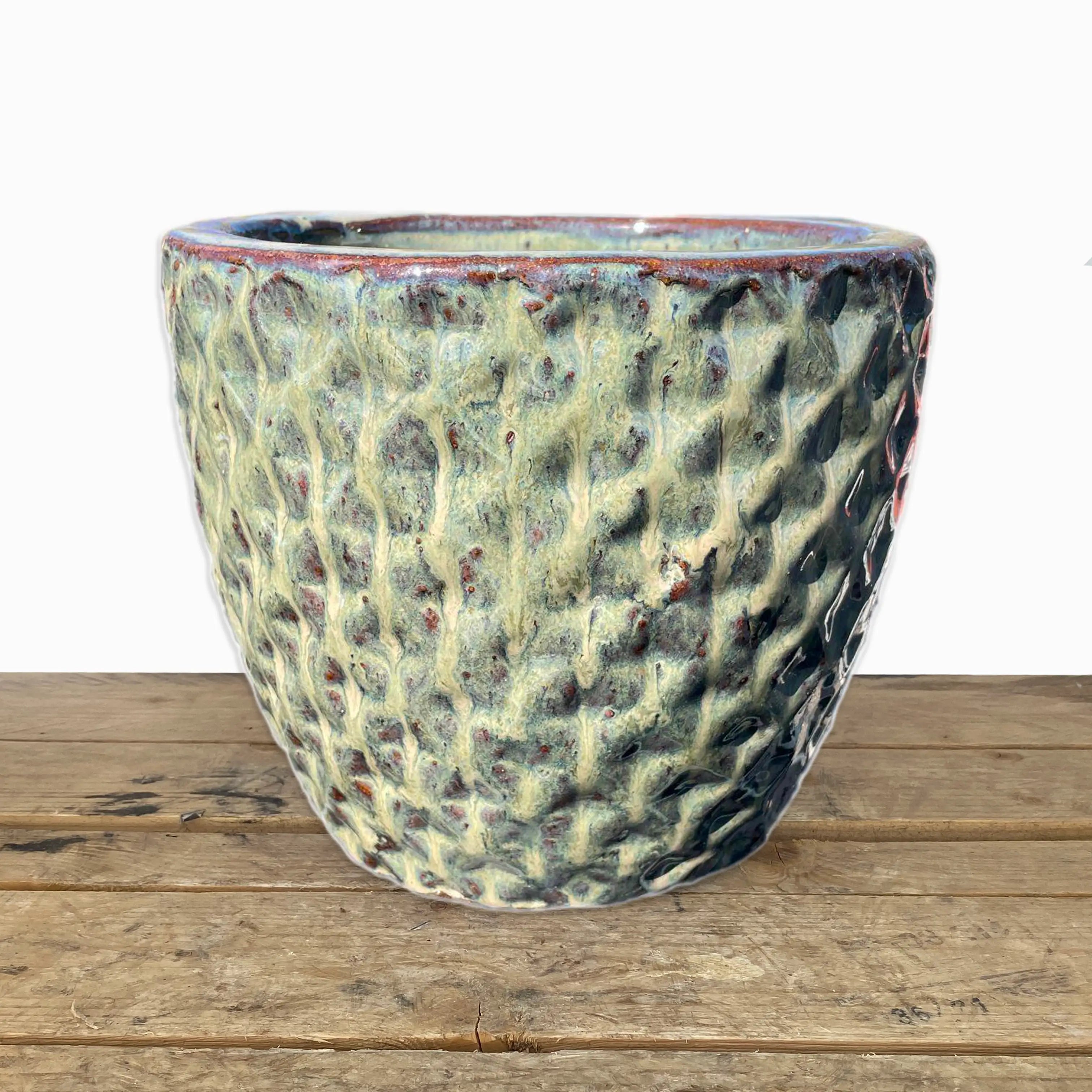 9784C18FS - Gray Garden Ceramic Waffle Planter - FREE SHIPPING
