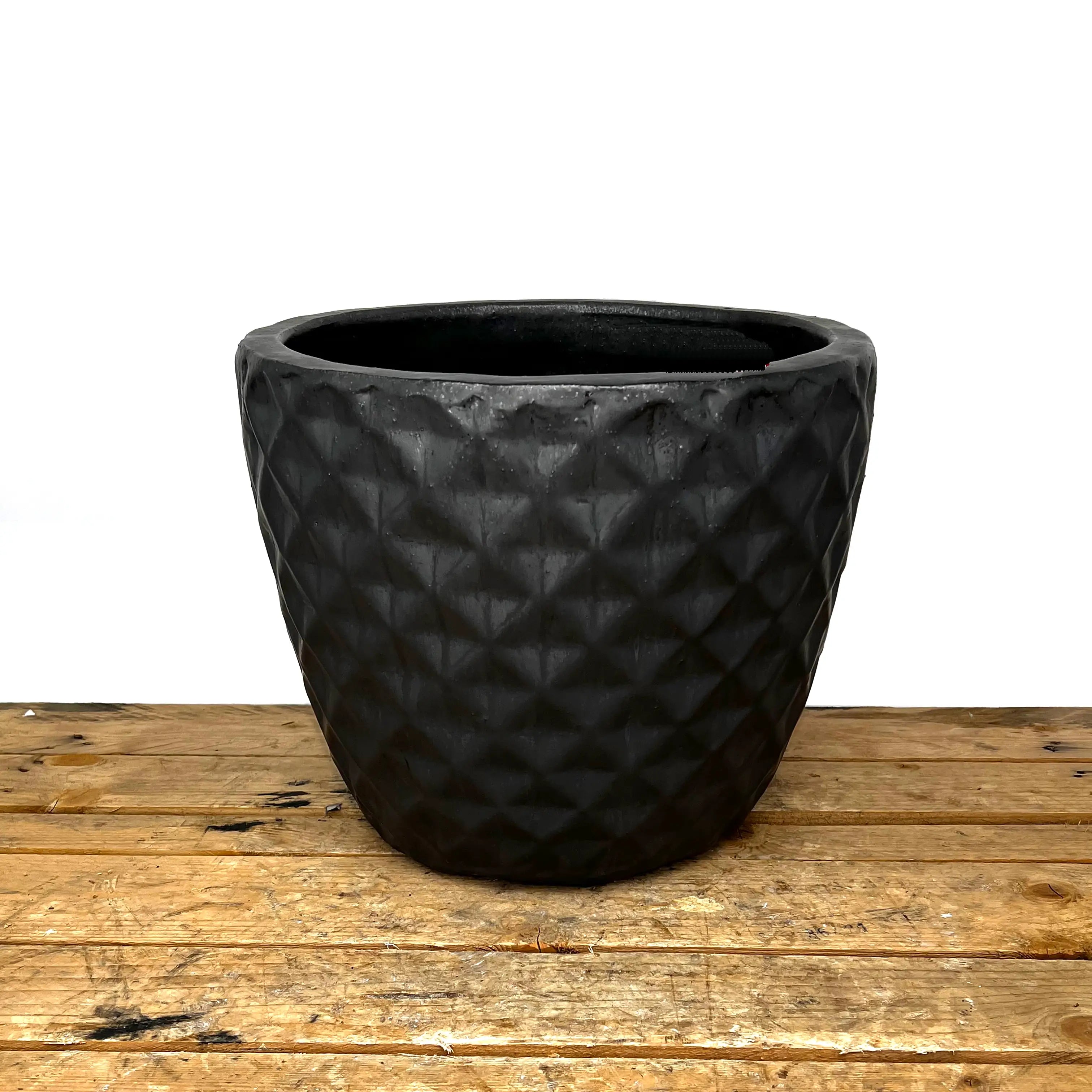 9784C8FS - Matte Black Ceramic Waffle Planter - FREE SHIPPING