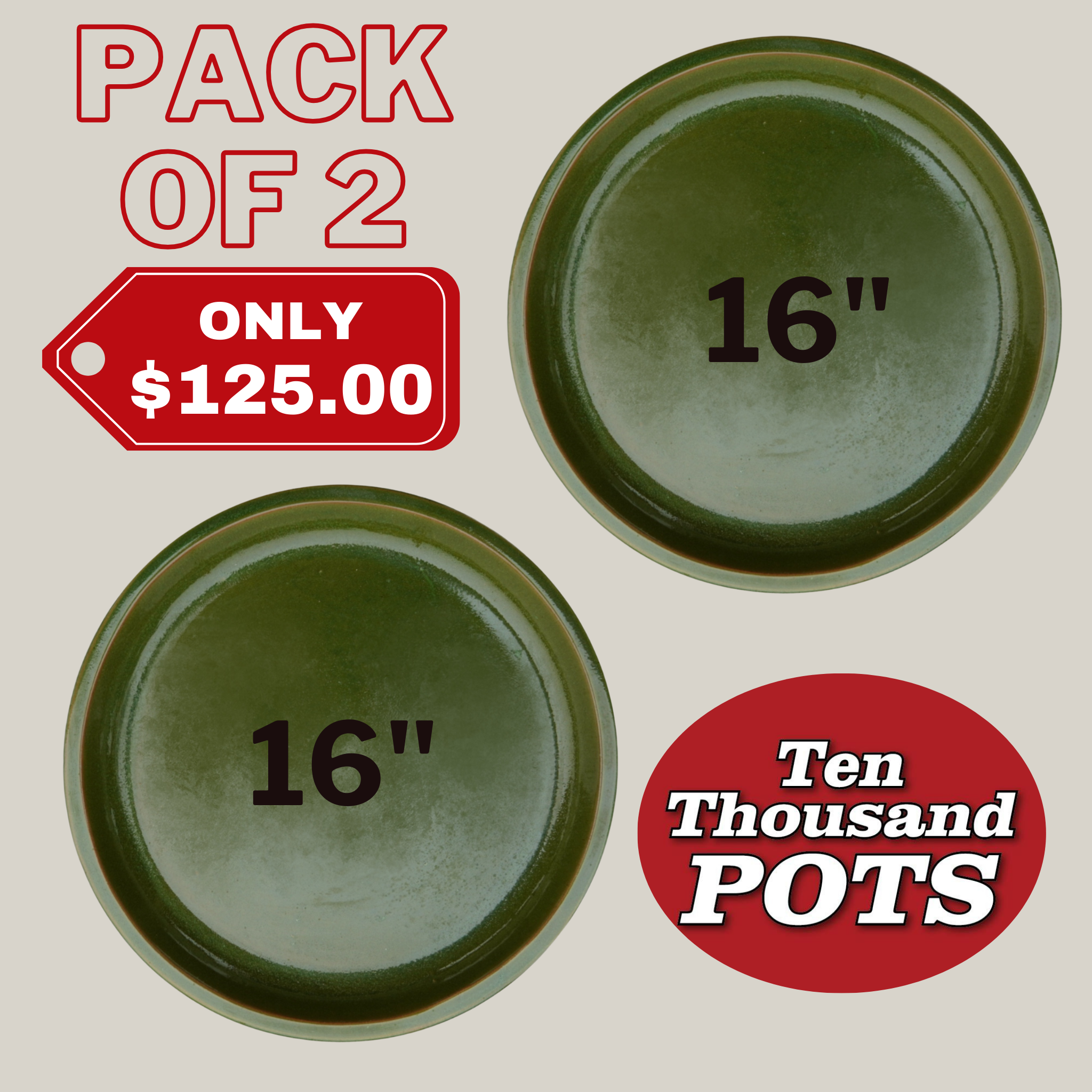 6135H20FS - Round | Apple Green Ceramic Plant Saucer | High Fired Ecofriendly Clay - Sizes 8"-24"