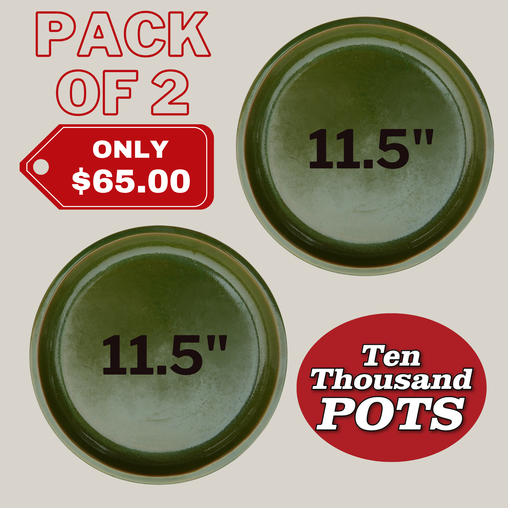 6135H20FS - Round | Apple Green Ceramic Plant Saucer | High Fired Ecofriendly Clay - Sizes 8"-24"
