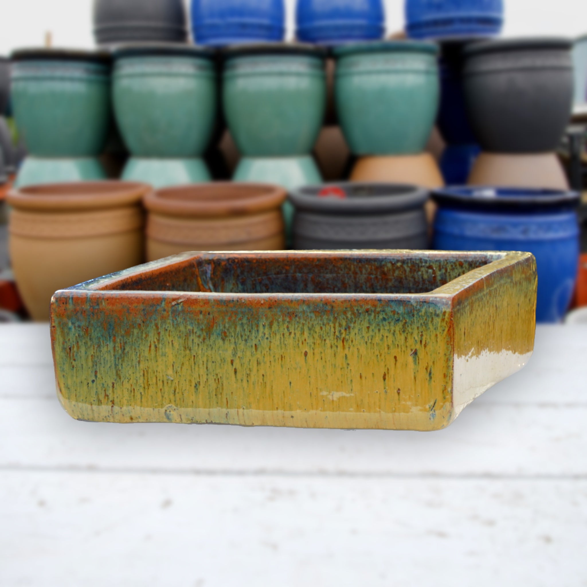 9788C9 - Burnt Cream Low Square Ceramic Planter