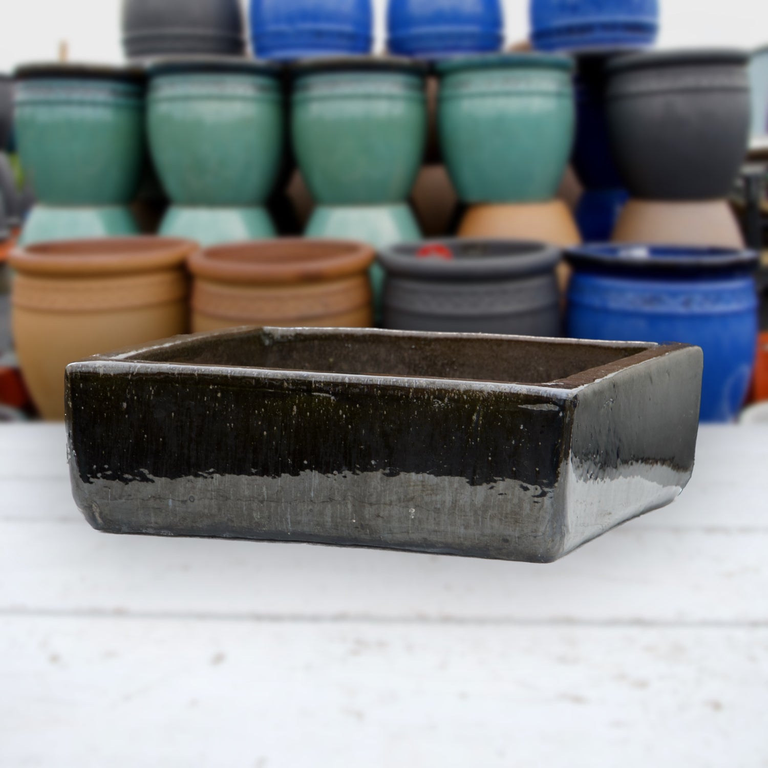 9788C13 - Mirror Black Low Square Ceramic Planter