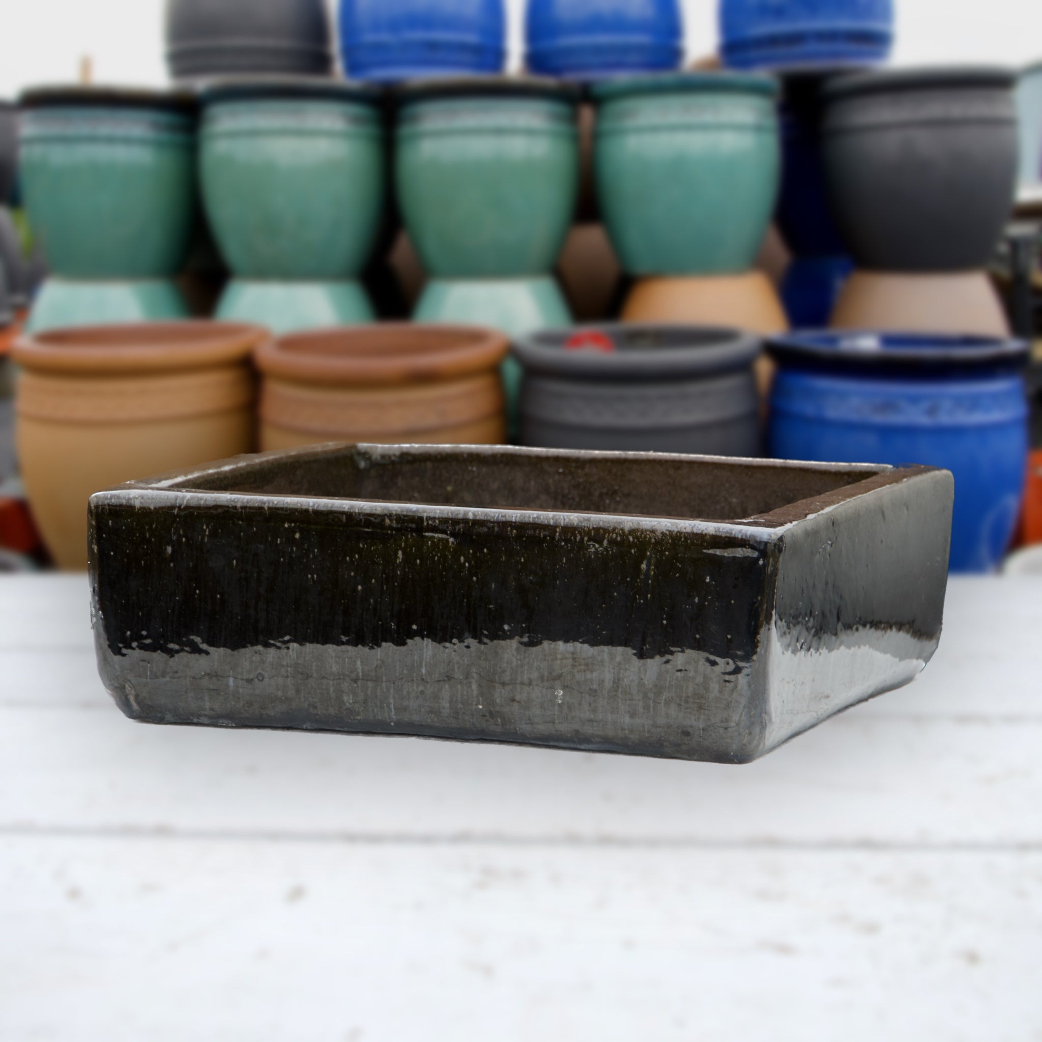 9788C13 - Mirror Black Low Square Ceramic Planter