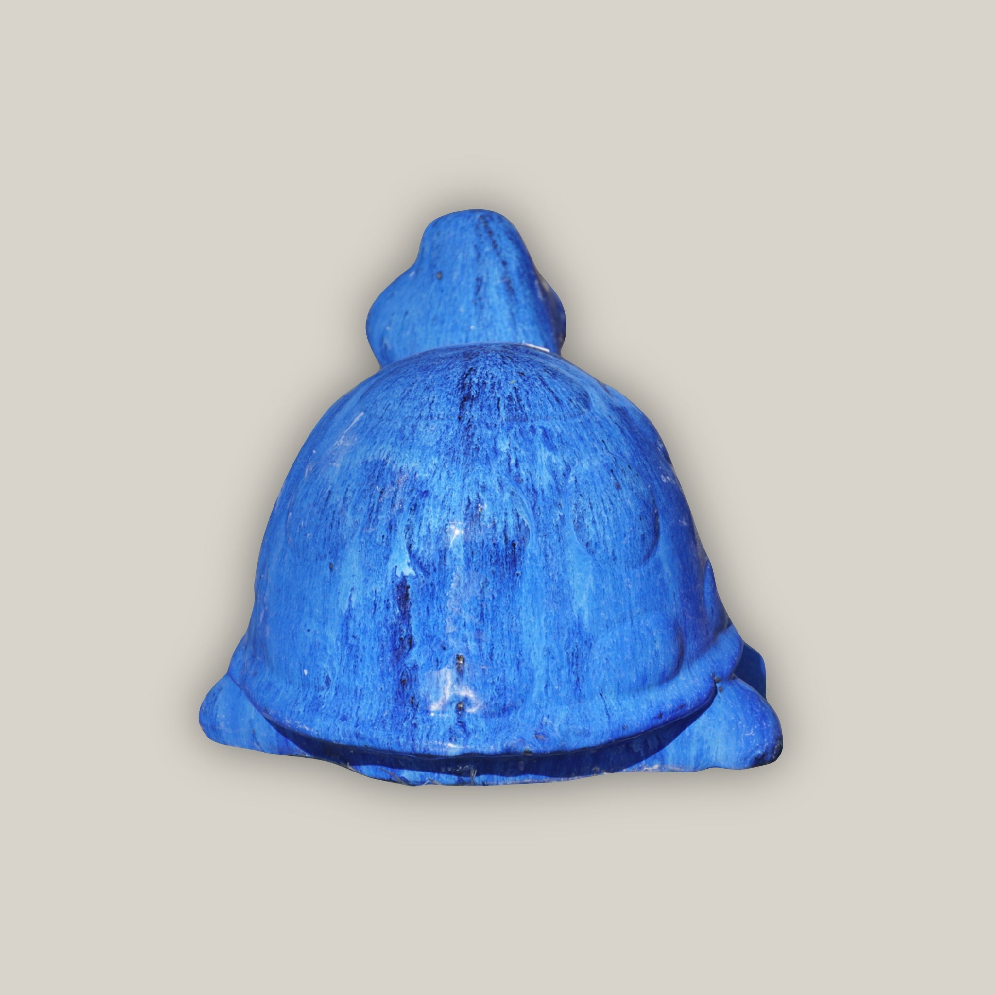 Back view of Blue ceramic turtle garden ornament