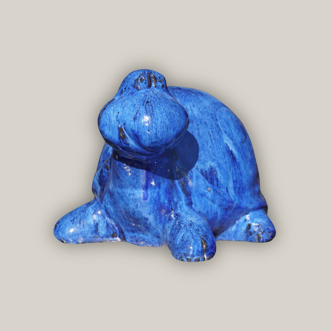 Blue ceramic turtle garden ornament