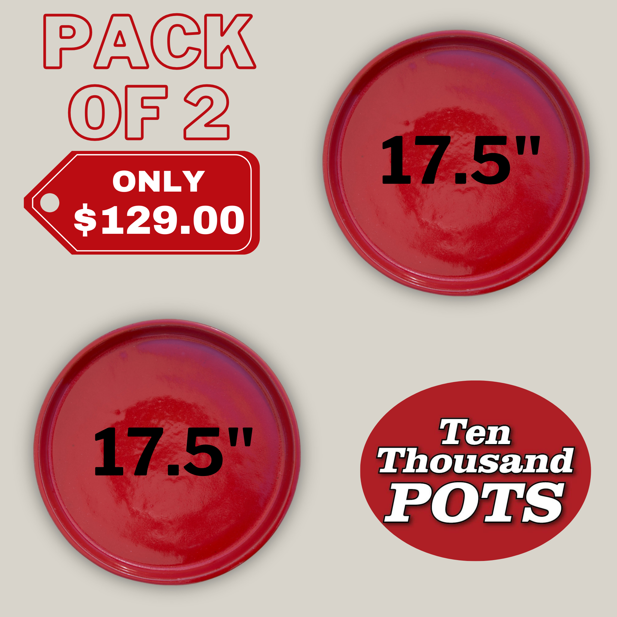 3125L14FS - Round | Bright Red Ceramic Plant Saucer | High Fired Ecofriendly Clay - Sizes 8"-19.5"