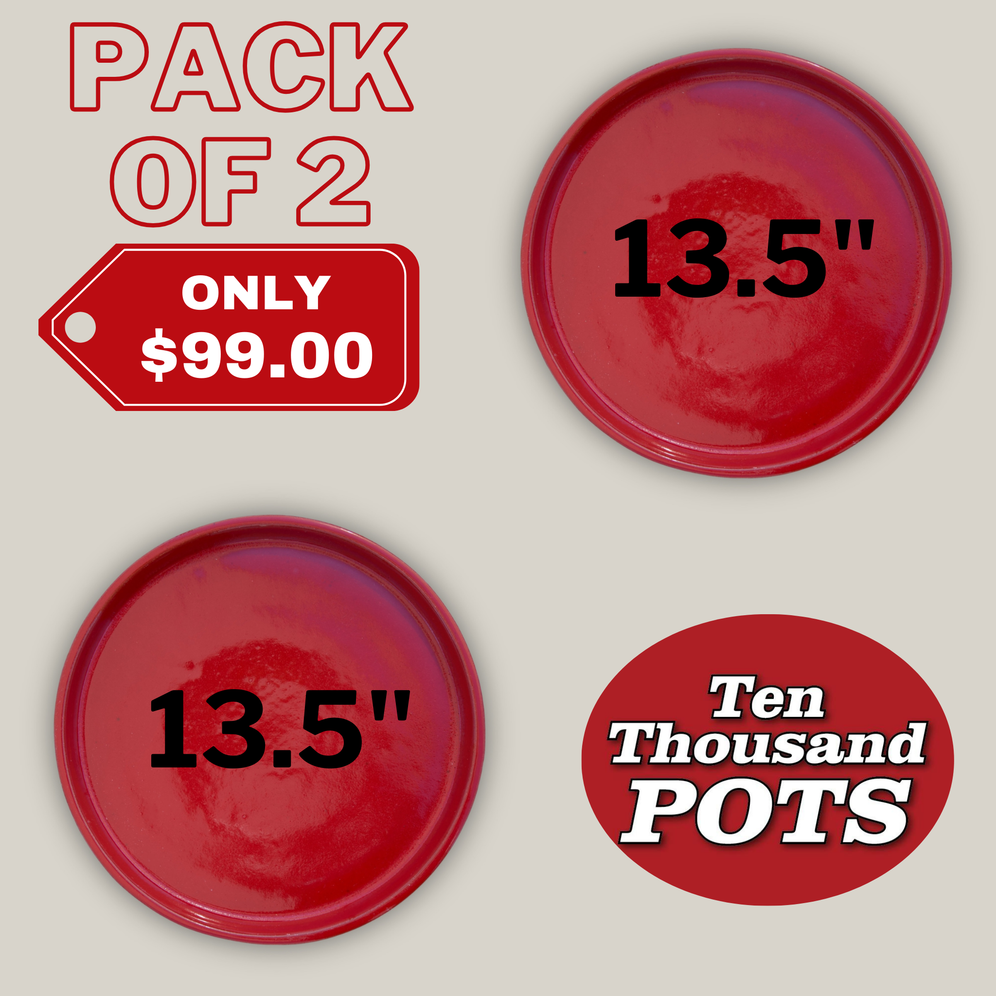 3125L14FS - Round | Bright Red Ceramic Plant Saucer | High Fired Ecofriendly Clay - Sizes 8"-19.5"