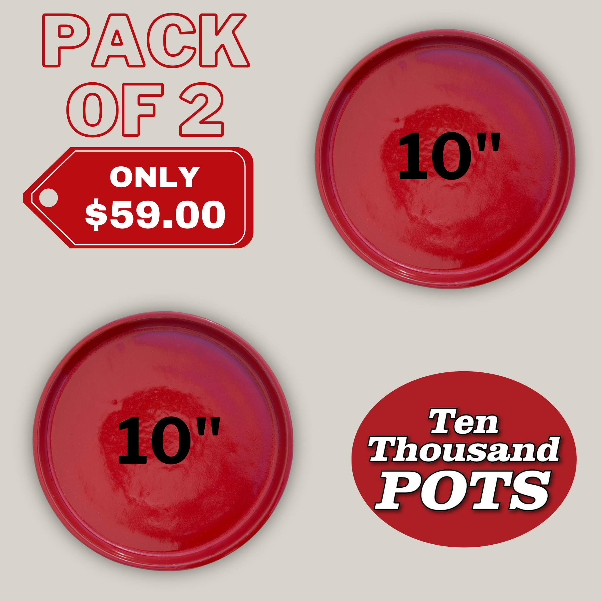 3125L14FS - Round | Bright Red Ceramic Plant Saucer | High Fired Ecofriendly Clay - Sizes 8"-19.5"
