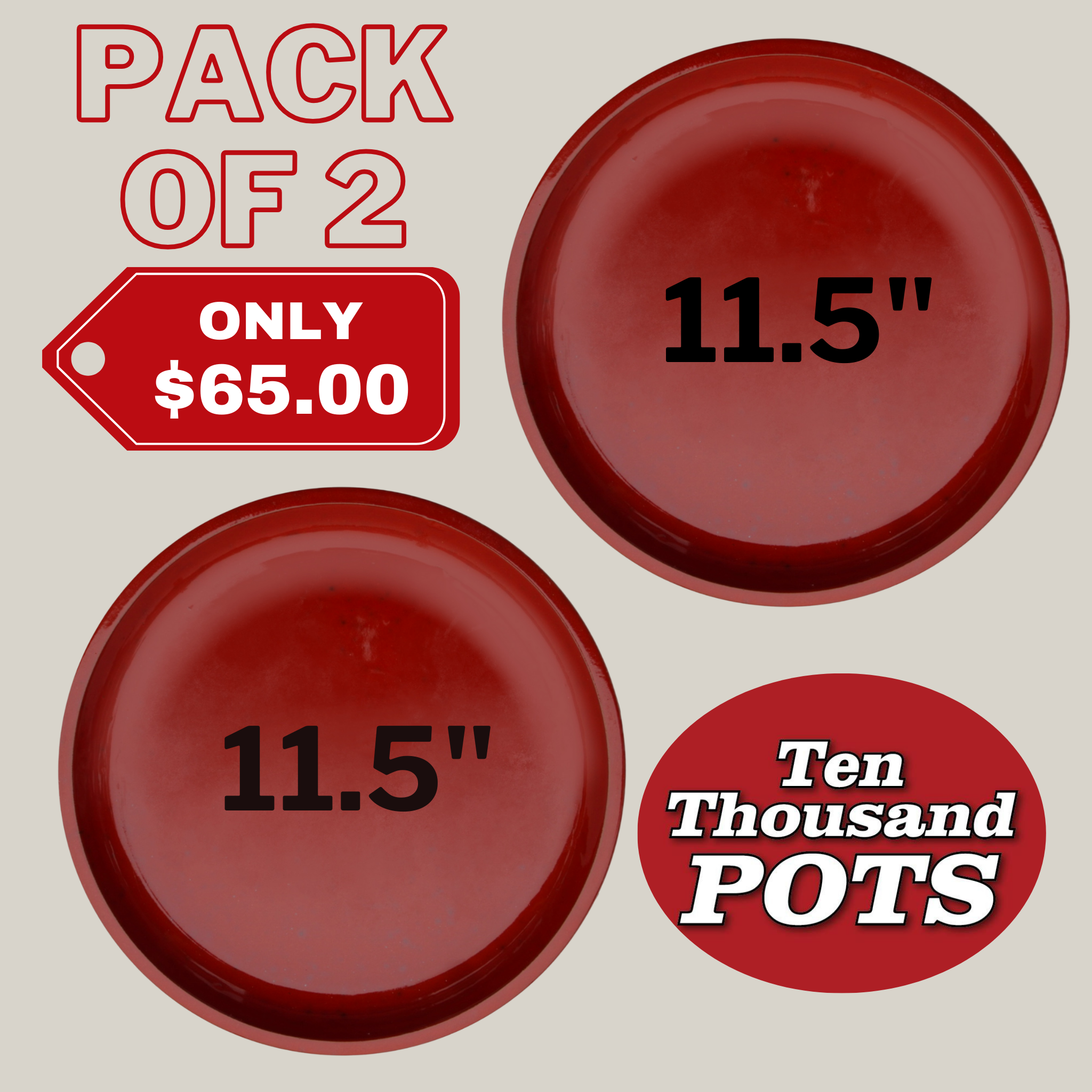 11.5 inch round plant saucer in red - pack of 2