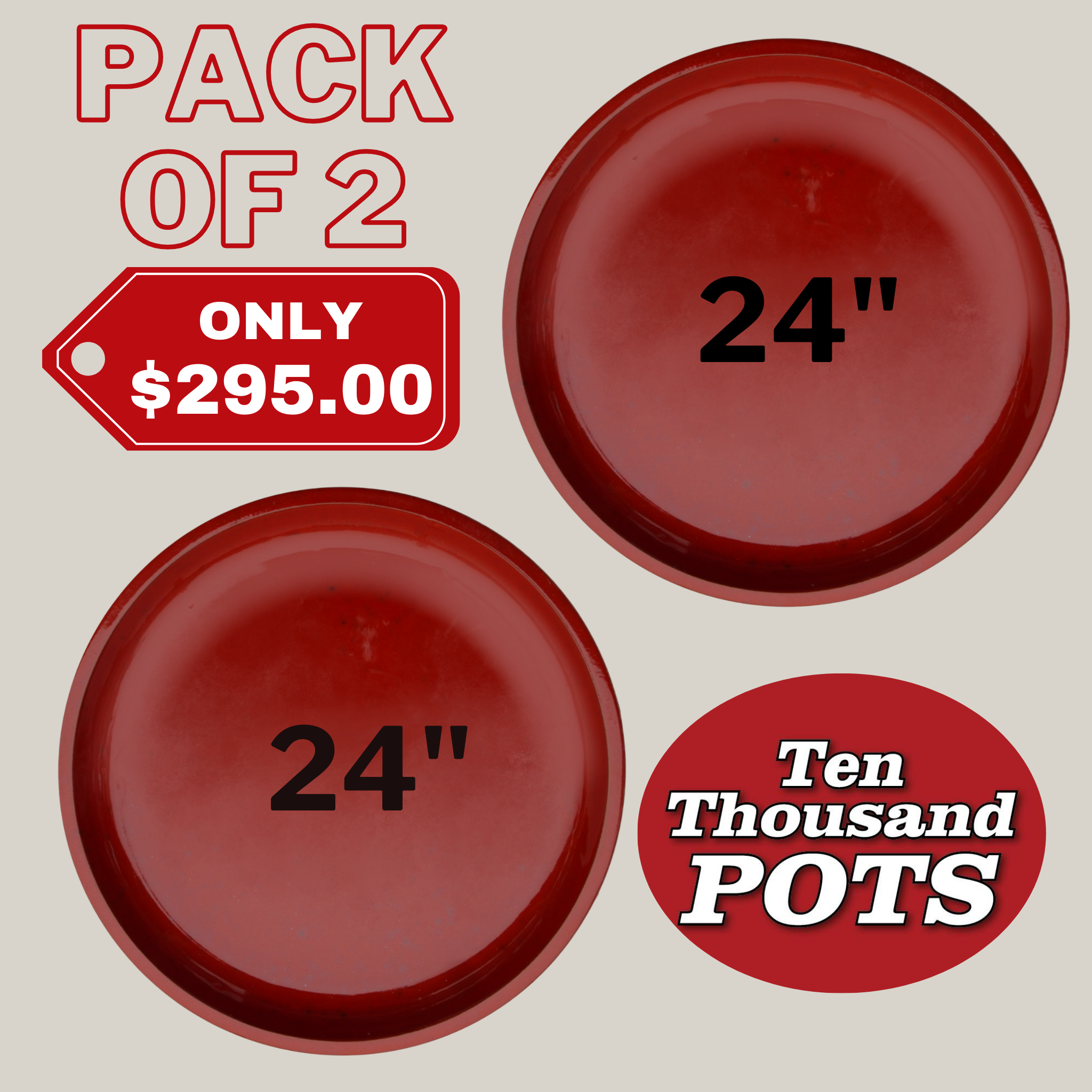 24 inch round plant saucer in red - pack of 2