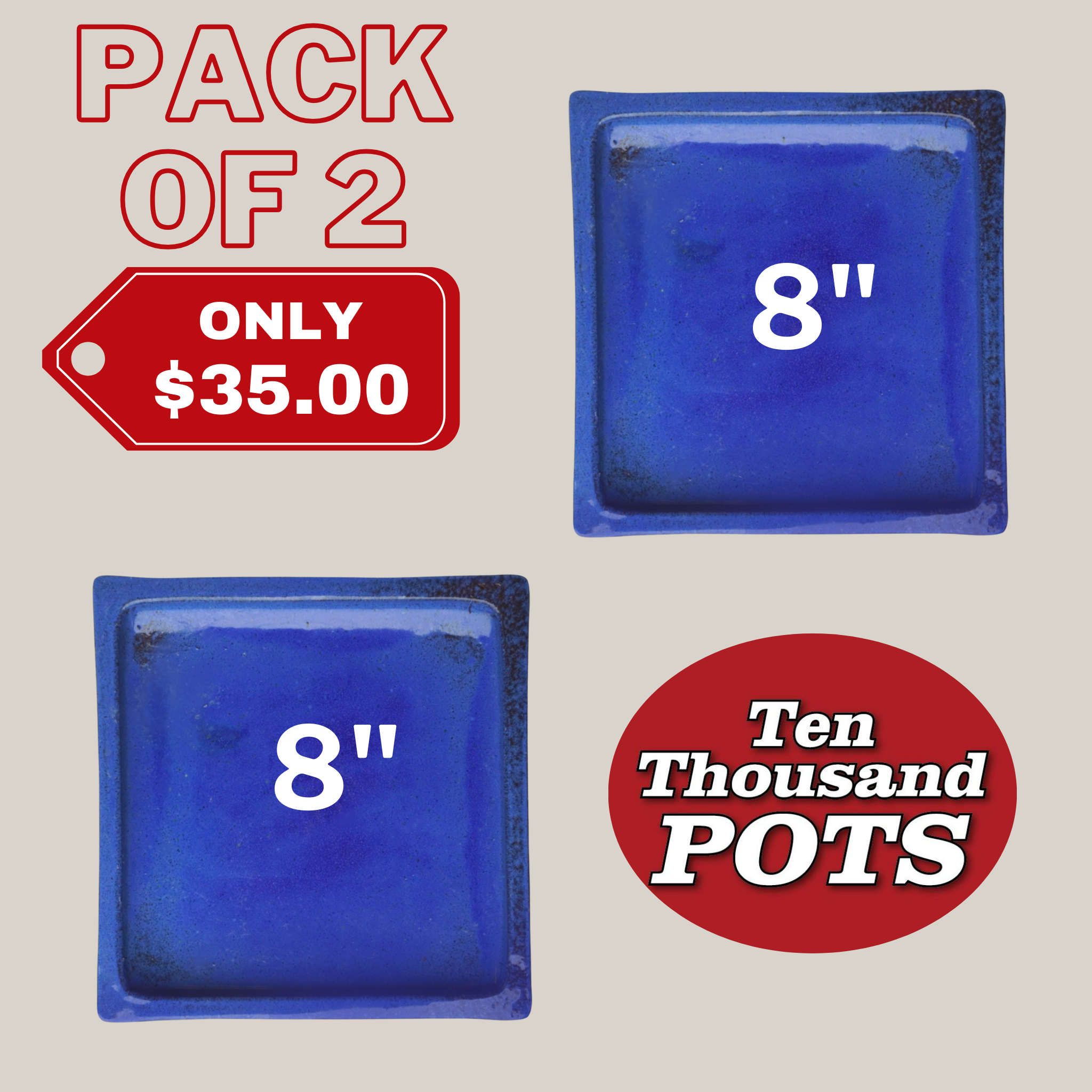 3127L17FS - Square | Falling Blue Ceramic Plant Saucer | High Fired Ecofriendly Clay - Sizes 8"-15" - FREE SHIPPING