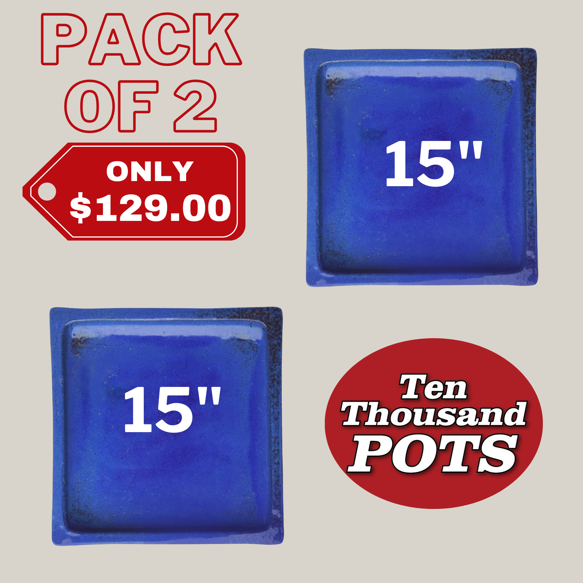 3127L17FS - Square | Falling Blue Ceramic Plant Saucer | High Fired Ecofriendly Clay - Sizes 8"-15" - FREE SHIPPING