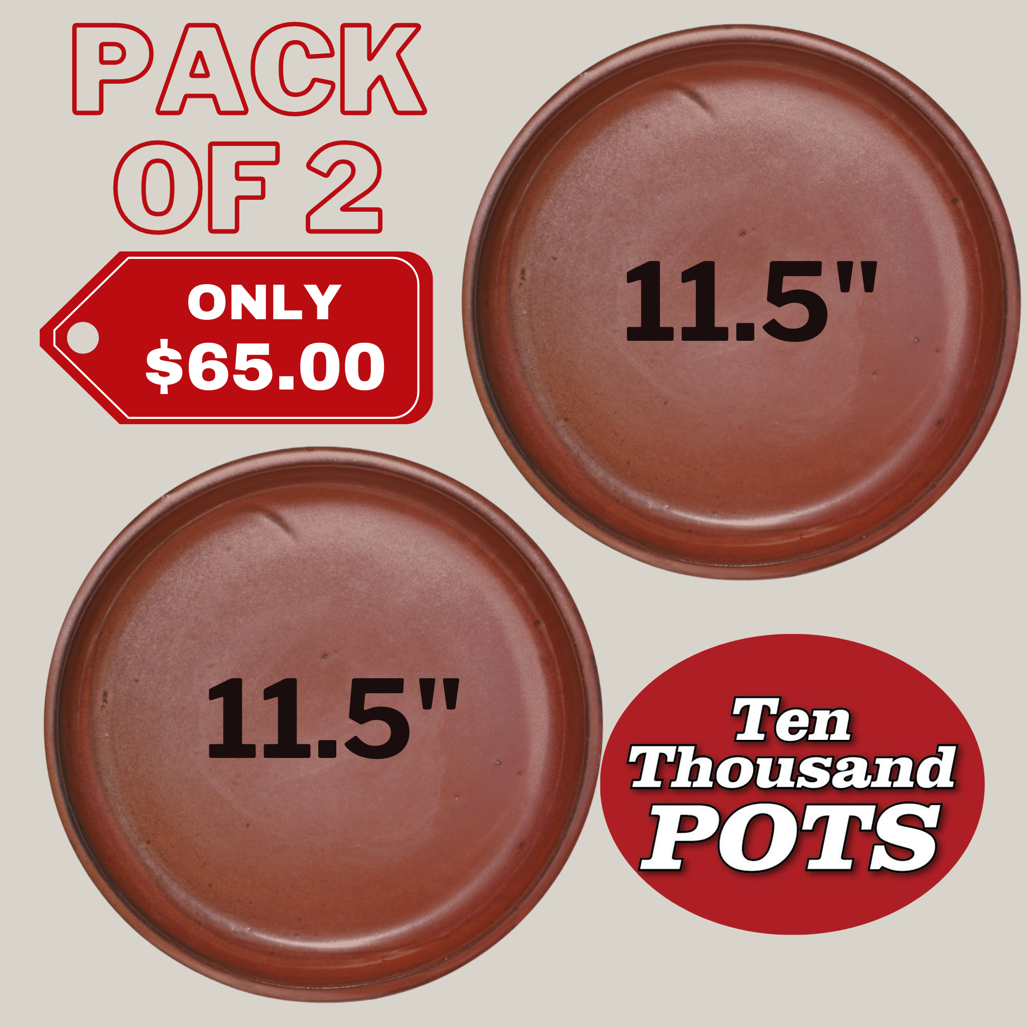 6135H42FS - Round | Copper Red Ceramic Plant Saucer | High Fired Ecofriendly Clay - Sizes 8"-24"