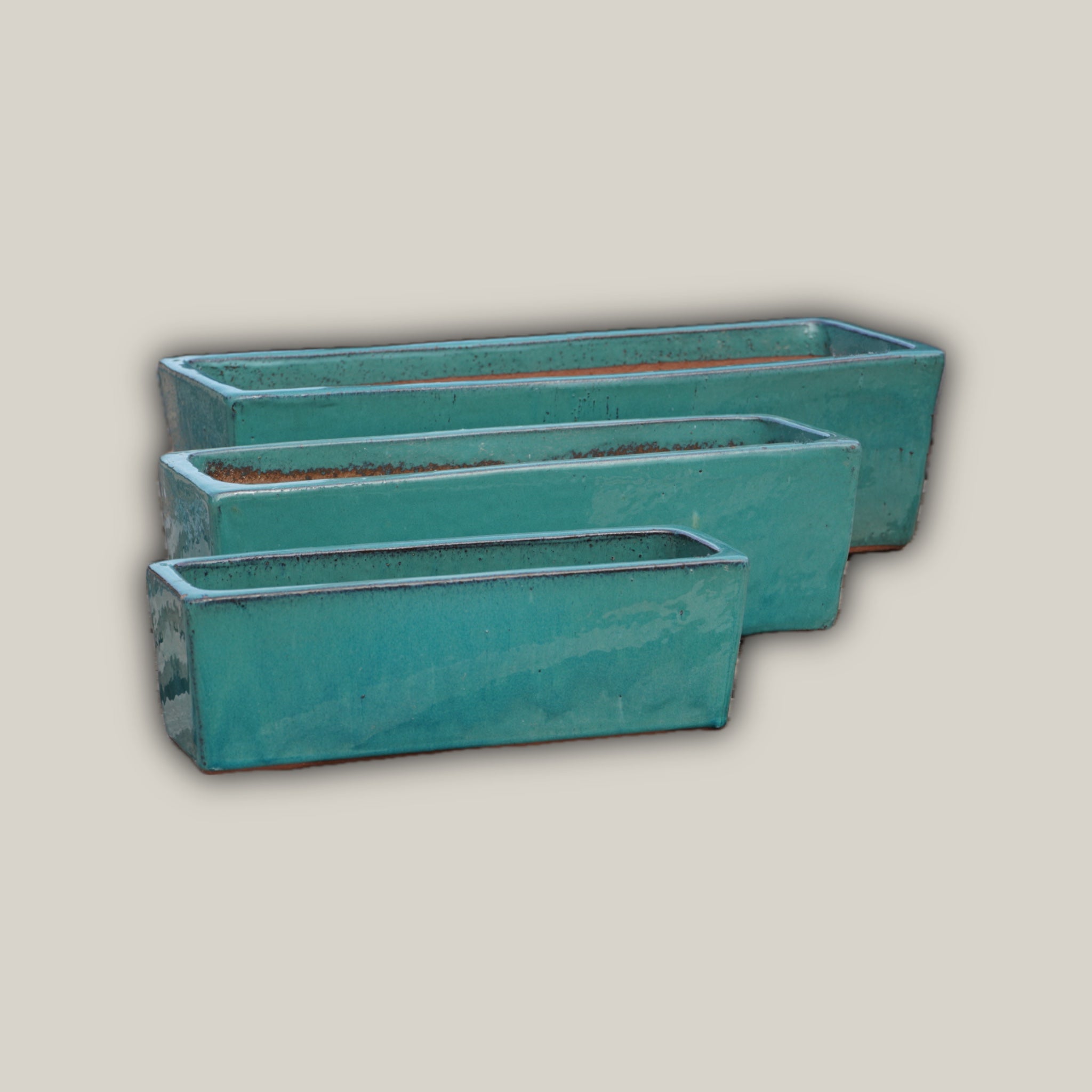 Copper chun rectangular ceramic planter set of 3