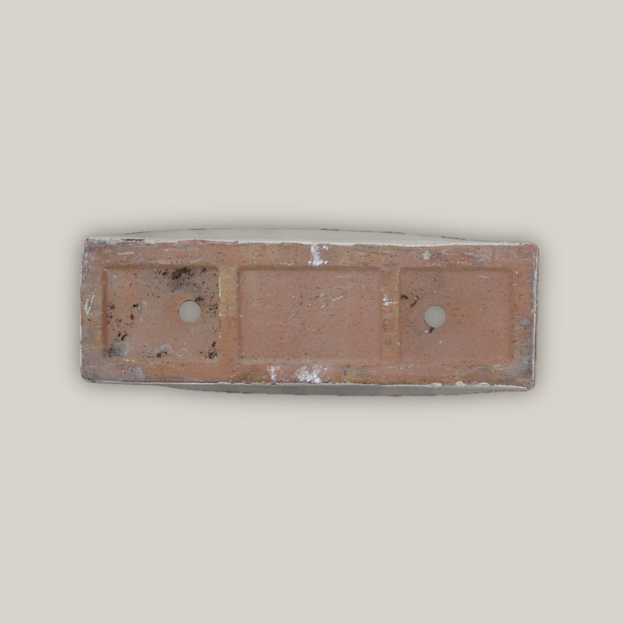 Bottom of Rectangular cream ceramic planter