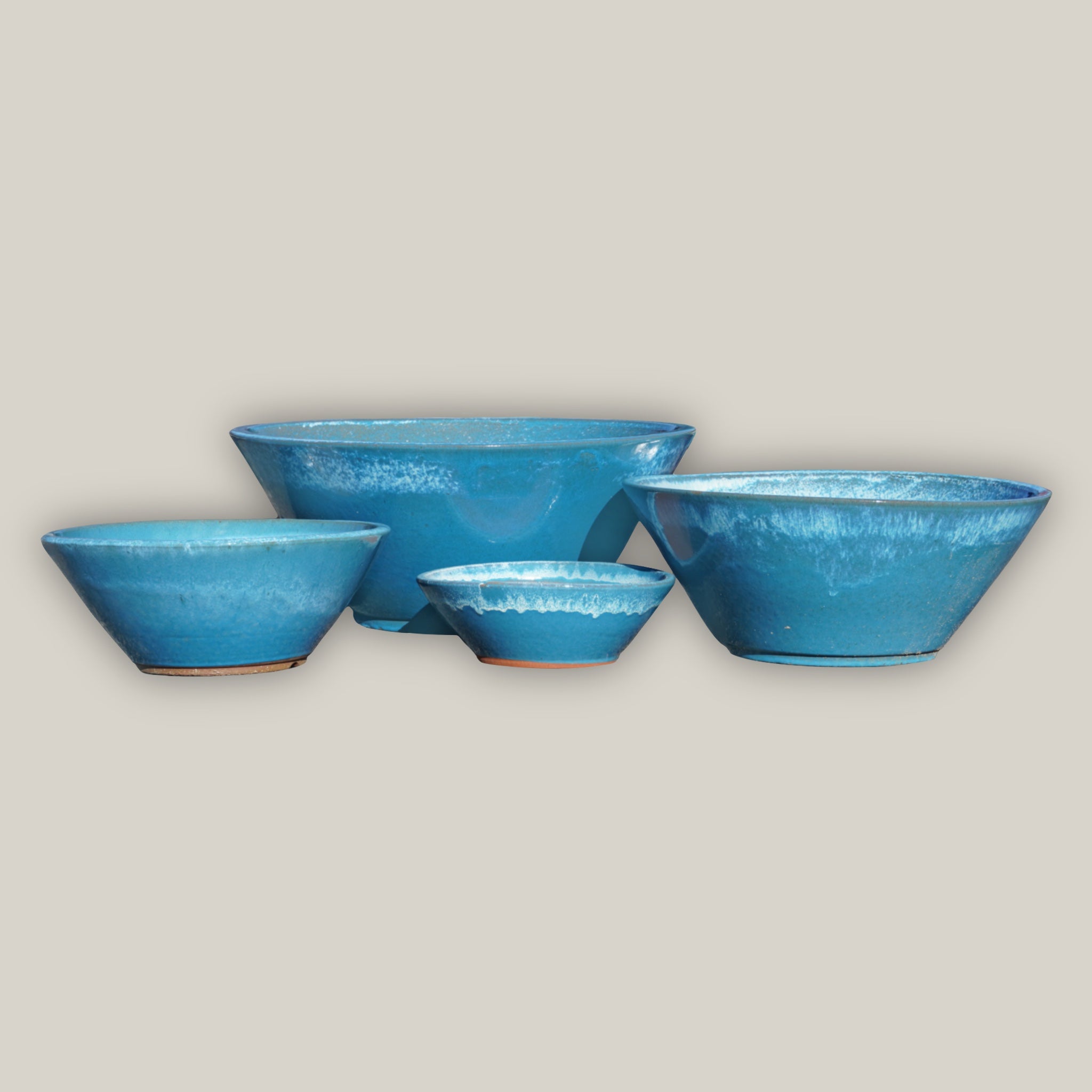 Copy of Cream on Sky Blue Low Wide Planter