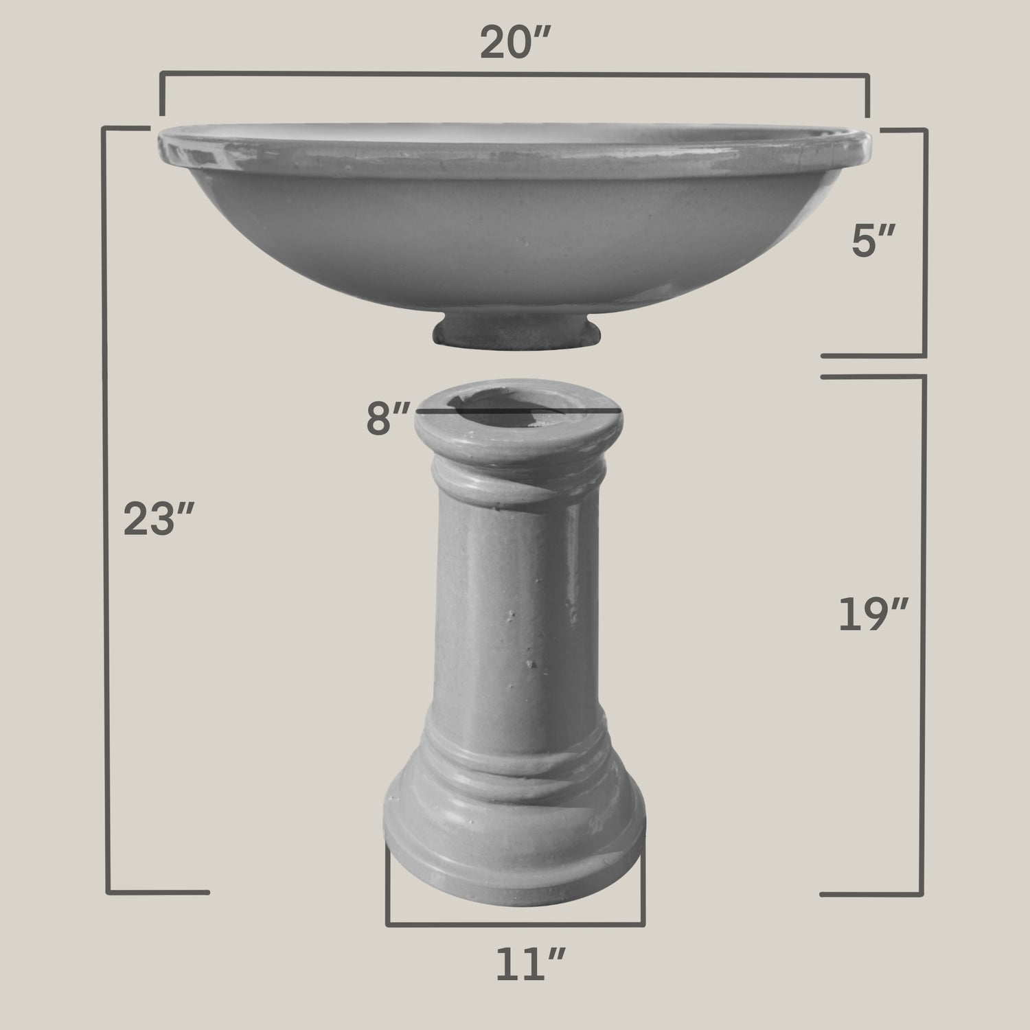 dimension of bird bath