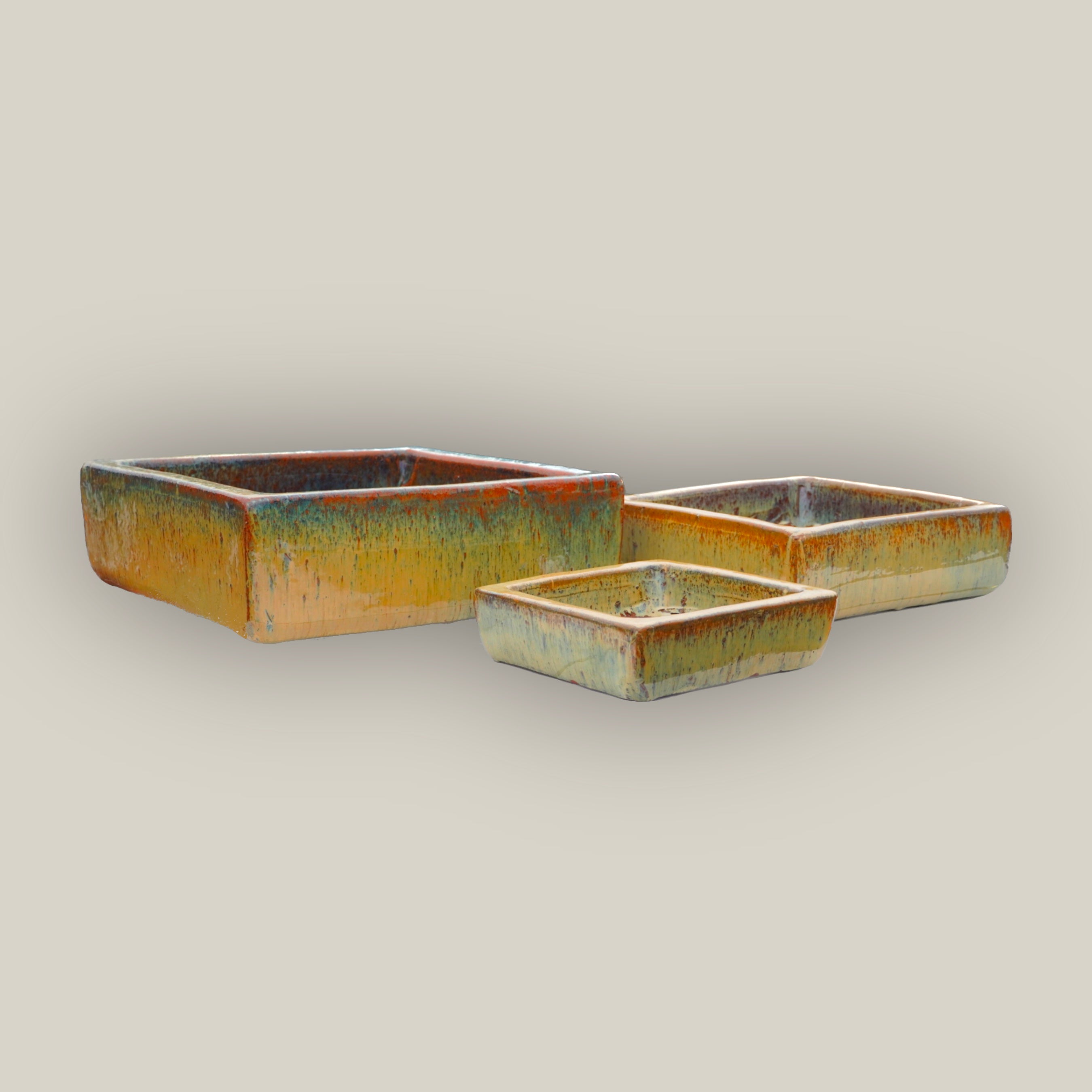 9788C9 - Burnt Cream Low Square Ceramic Planter