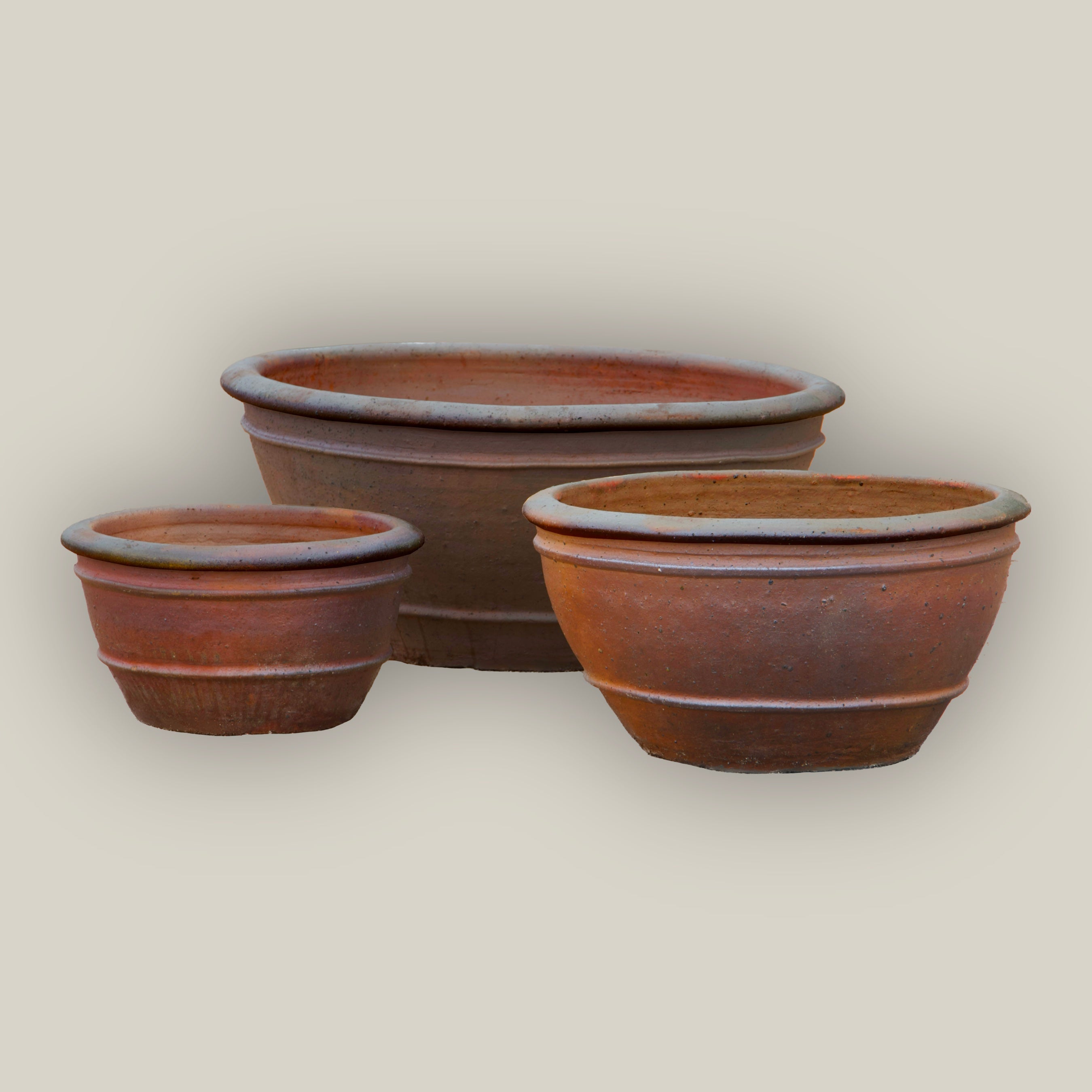 1-729R14FS - Iron Clay Rustic Low Bowl Ceramic Planter - FREE SHIPPING