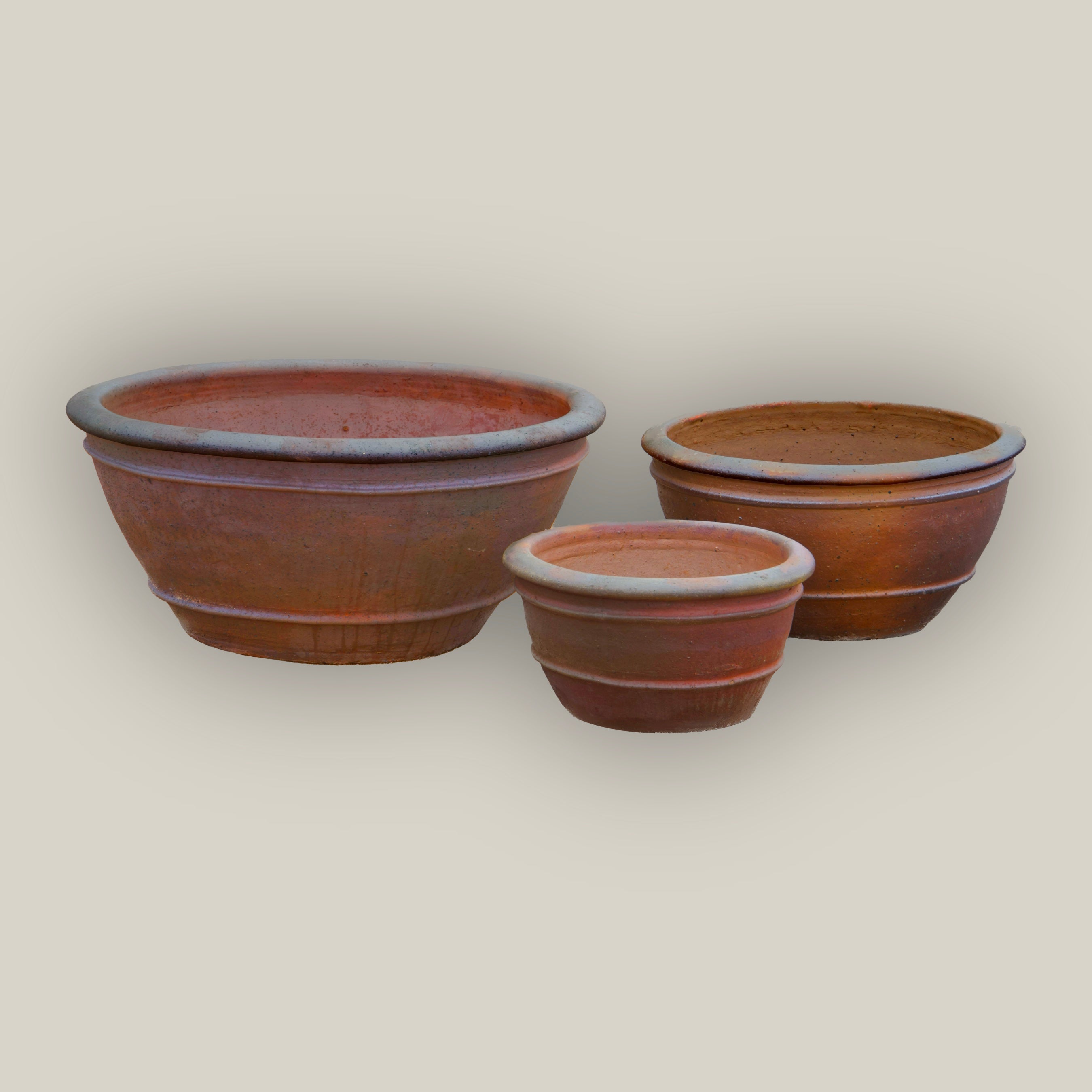 1-729R14FS - Iron Clay Rustic Low Bowl Ceramic Planter - FREE SHIPPING