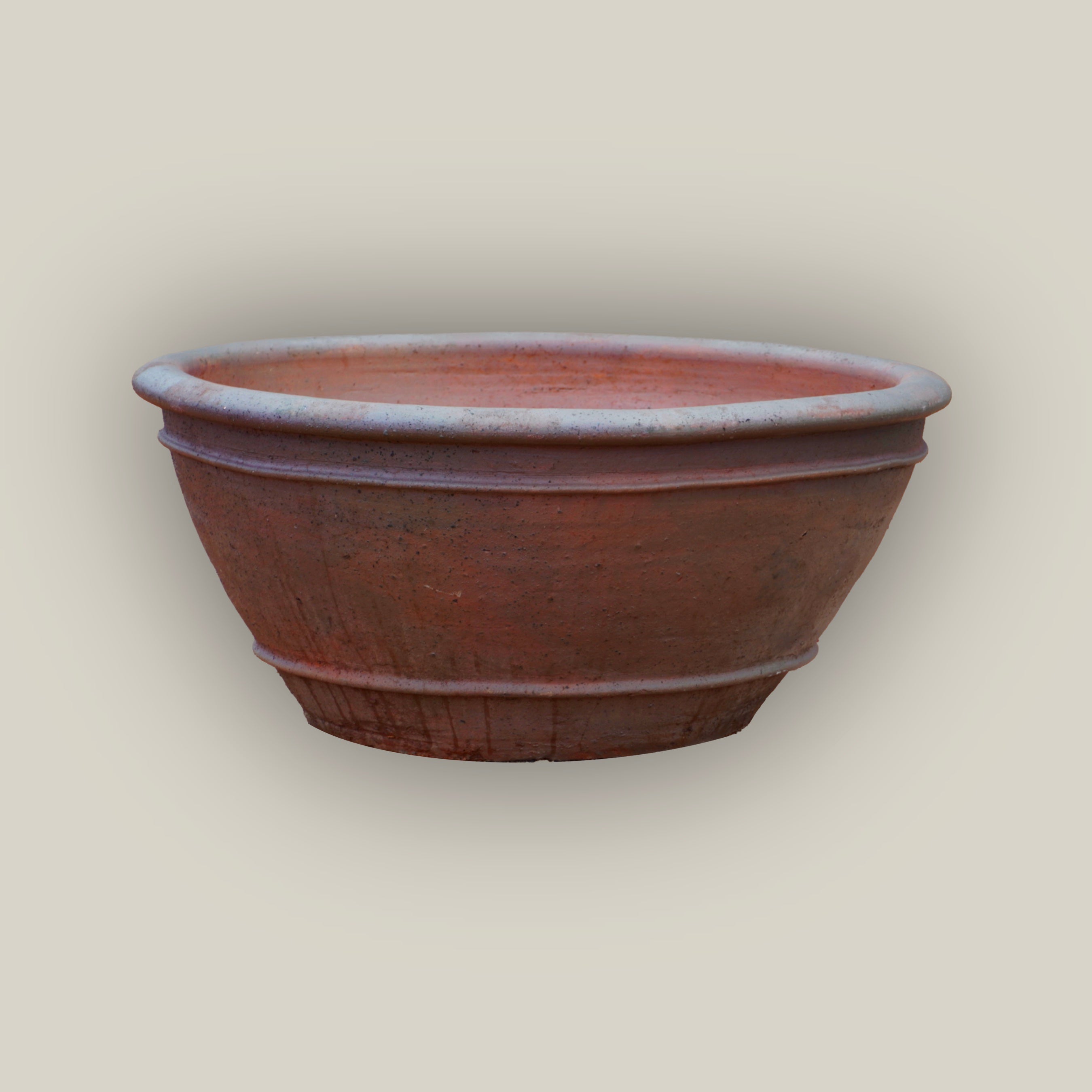 1-729R14FS - Iron Clay Rustic Low Bowl Ceramic Planter - FREE SHIPPING