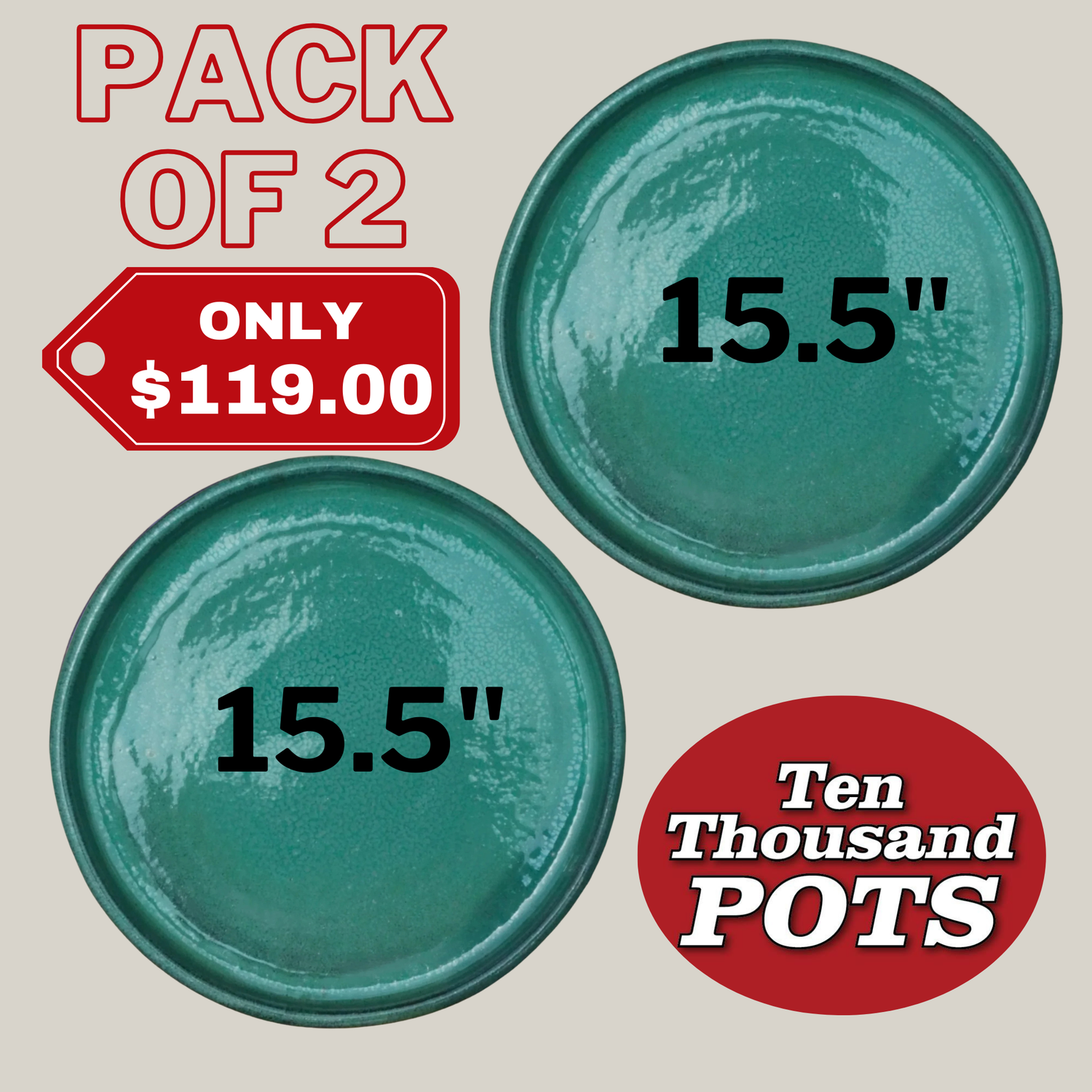 3125L5FS - Round | Jade Ceramic Plant Saucer | High Fired Ecofriendly Clay - Sizes 8"-19.5"