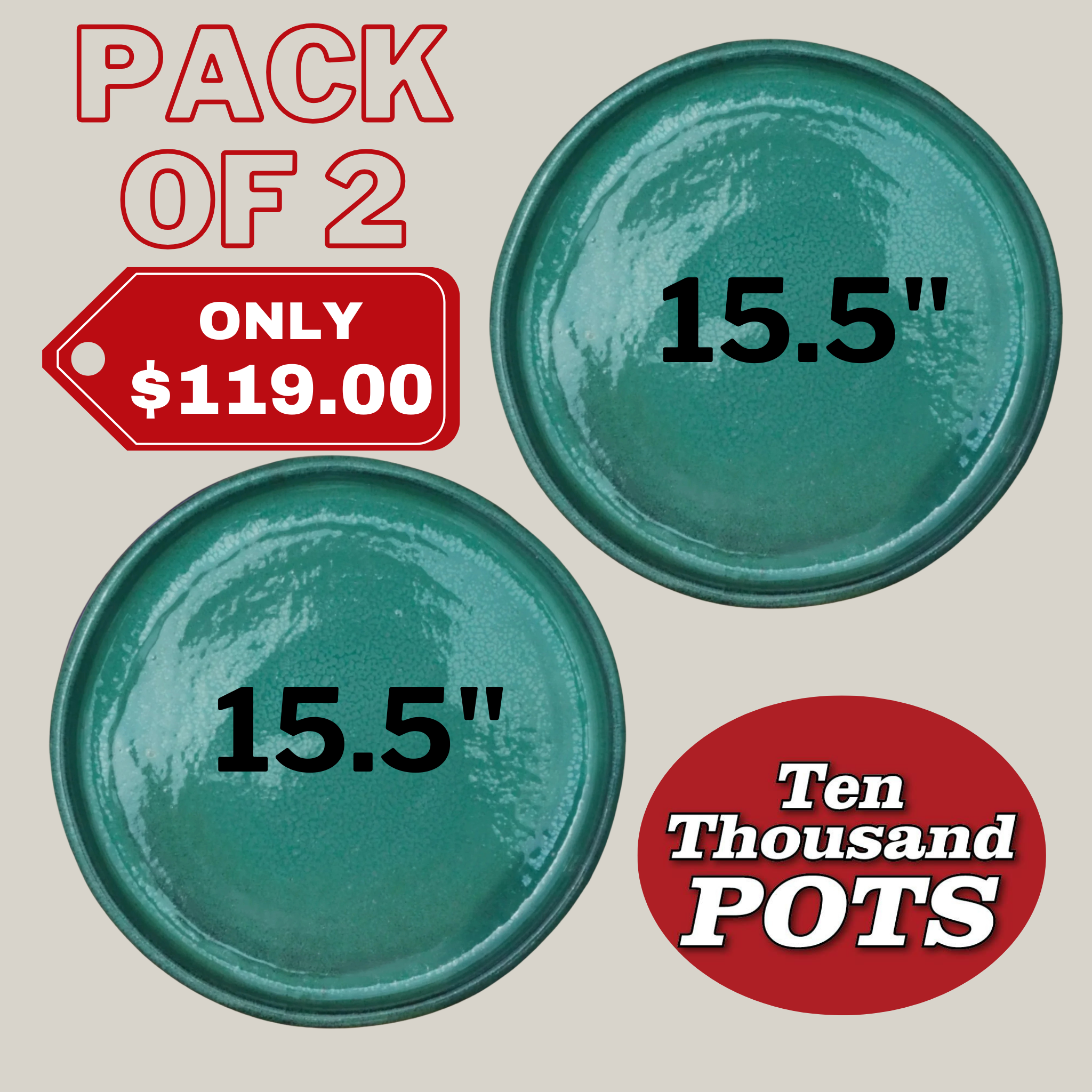3125L5FS - Round | Jade Ceramic Plant Saucer | High Fired Ecofriendly Clay - Sizes 8"-19.5"