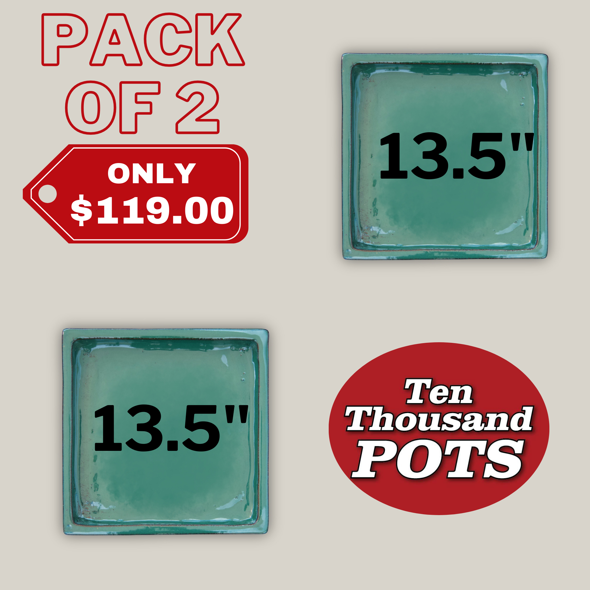 3127L5FS - Square | Jade Ceramic Plant Saucer | High Fired Ecofriendly Clay - Sizes 8"-15" - FREE SHIPPING