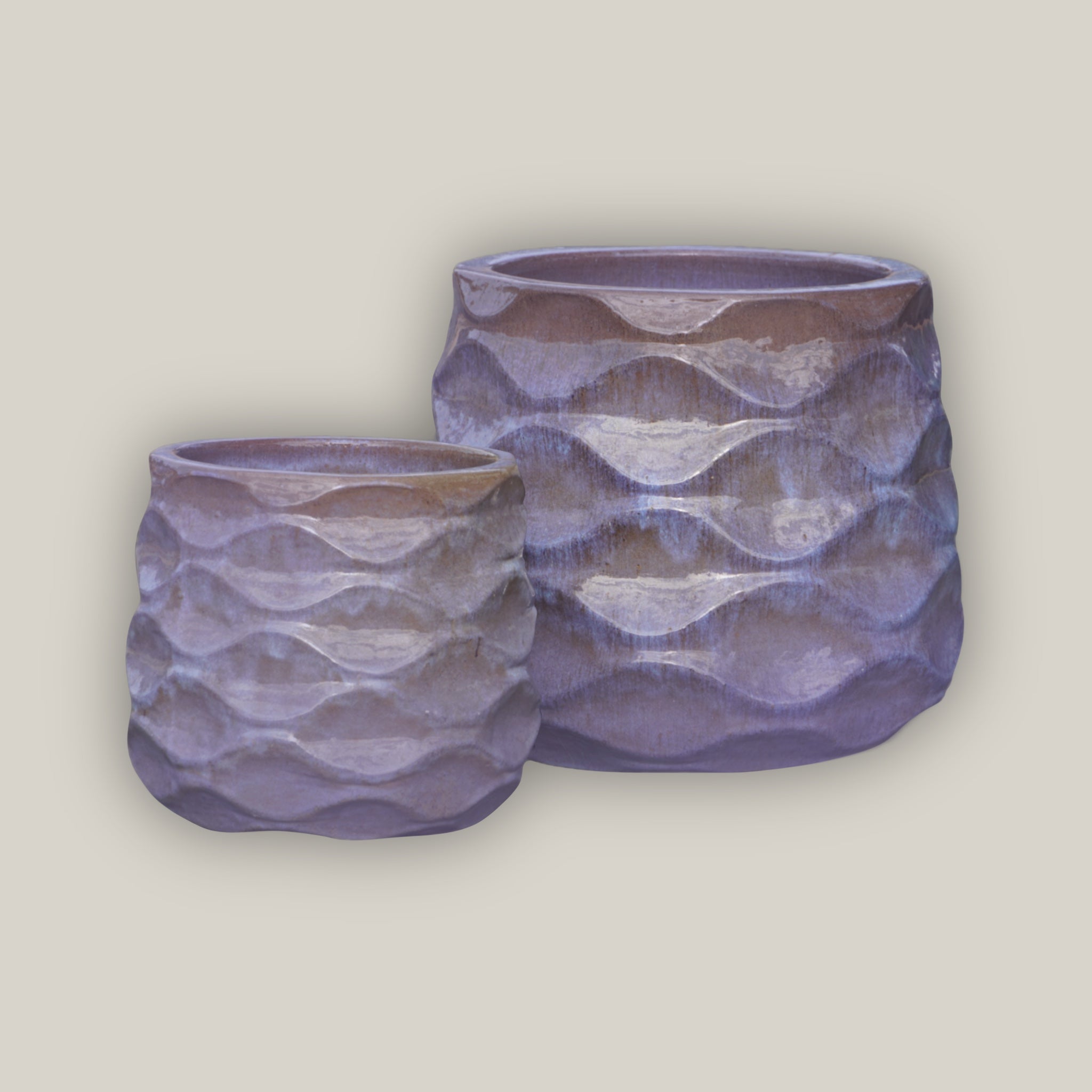 6101H80FS - Lavender Modern Wave Round Ceramic Planters - FREE SHIPPING