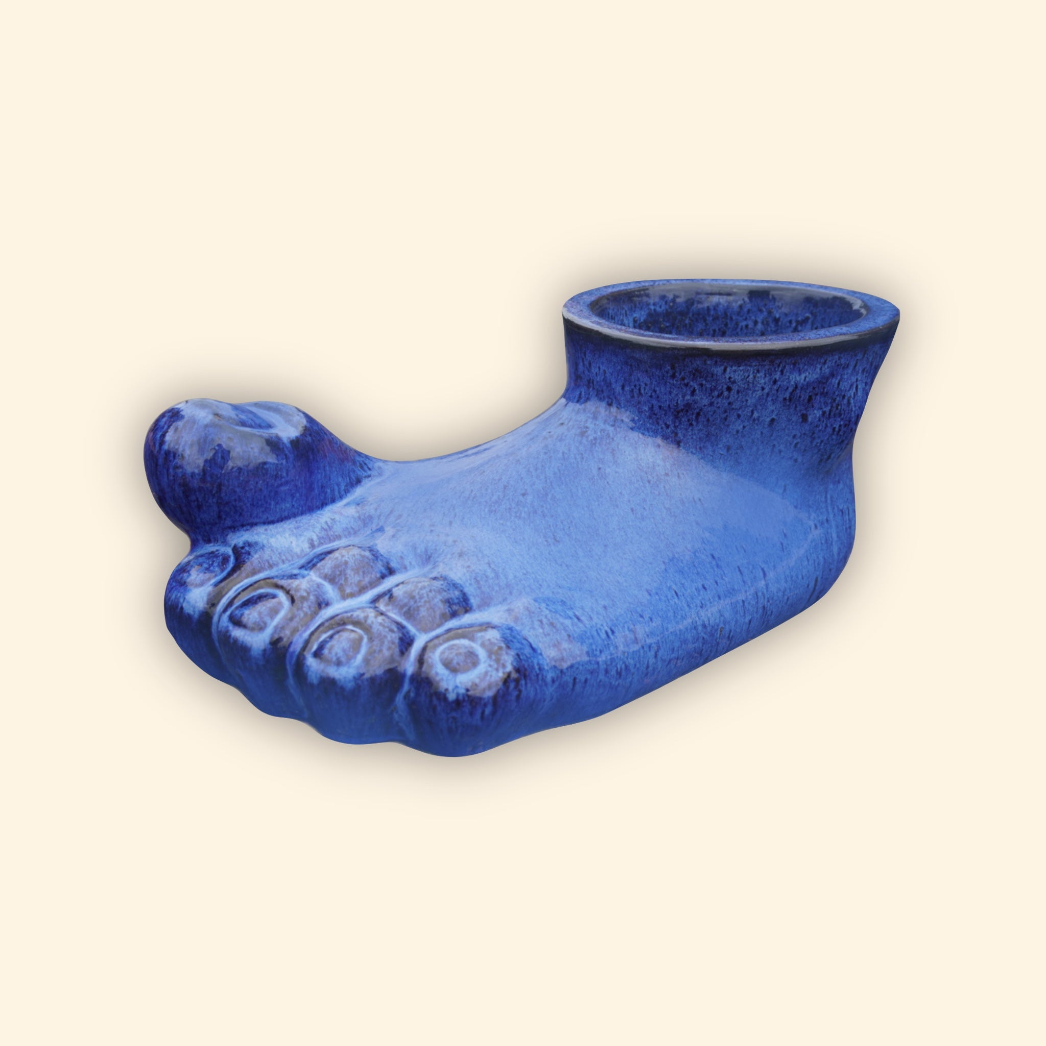Cobalt blue ceramic left foot planter for plants