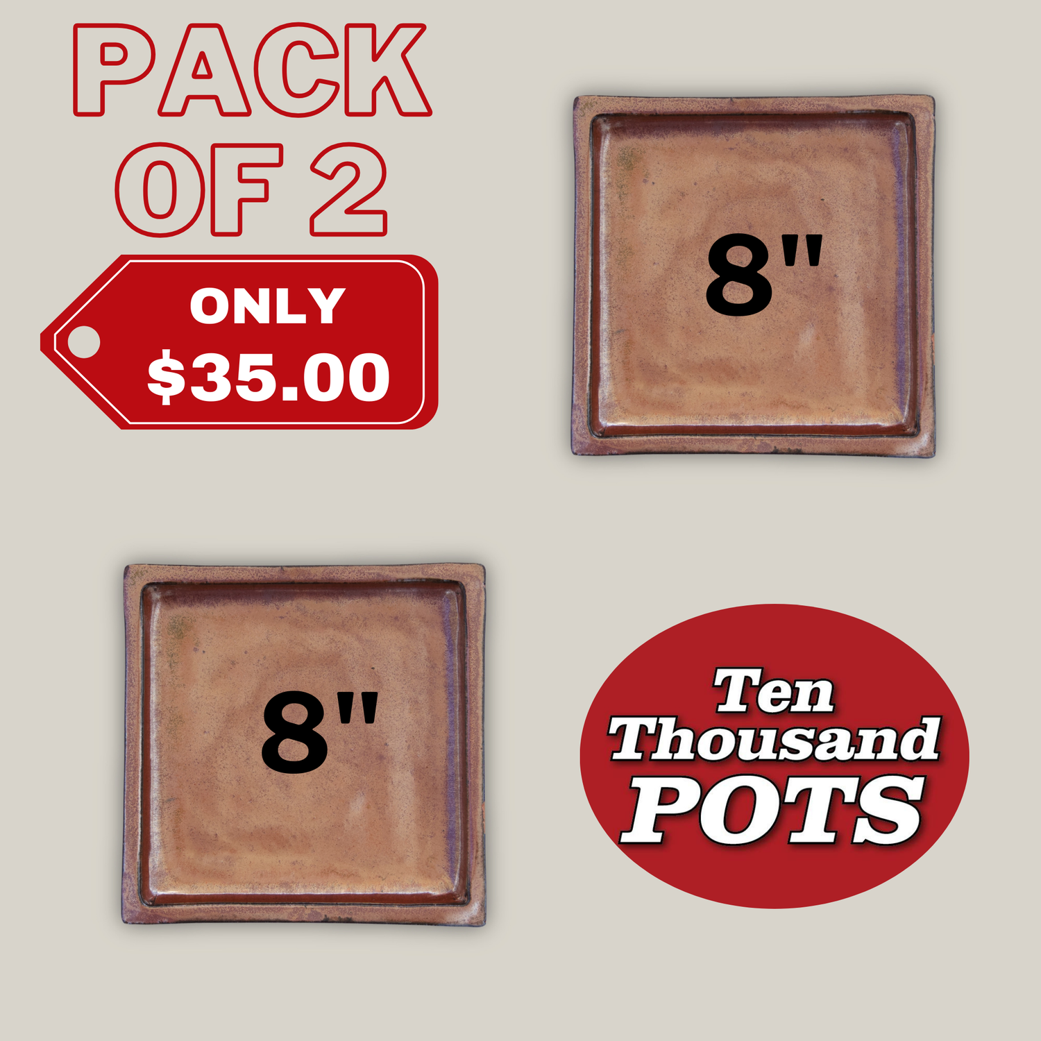 3127L9FS - Square | Oxide Ceramic Plant Saucer | High Fired Ecofriendly Clay - Sizes 8"-15"