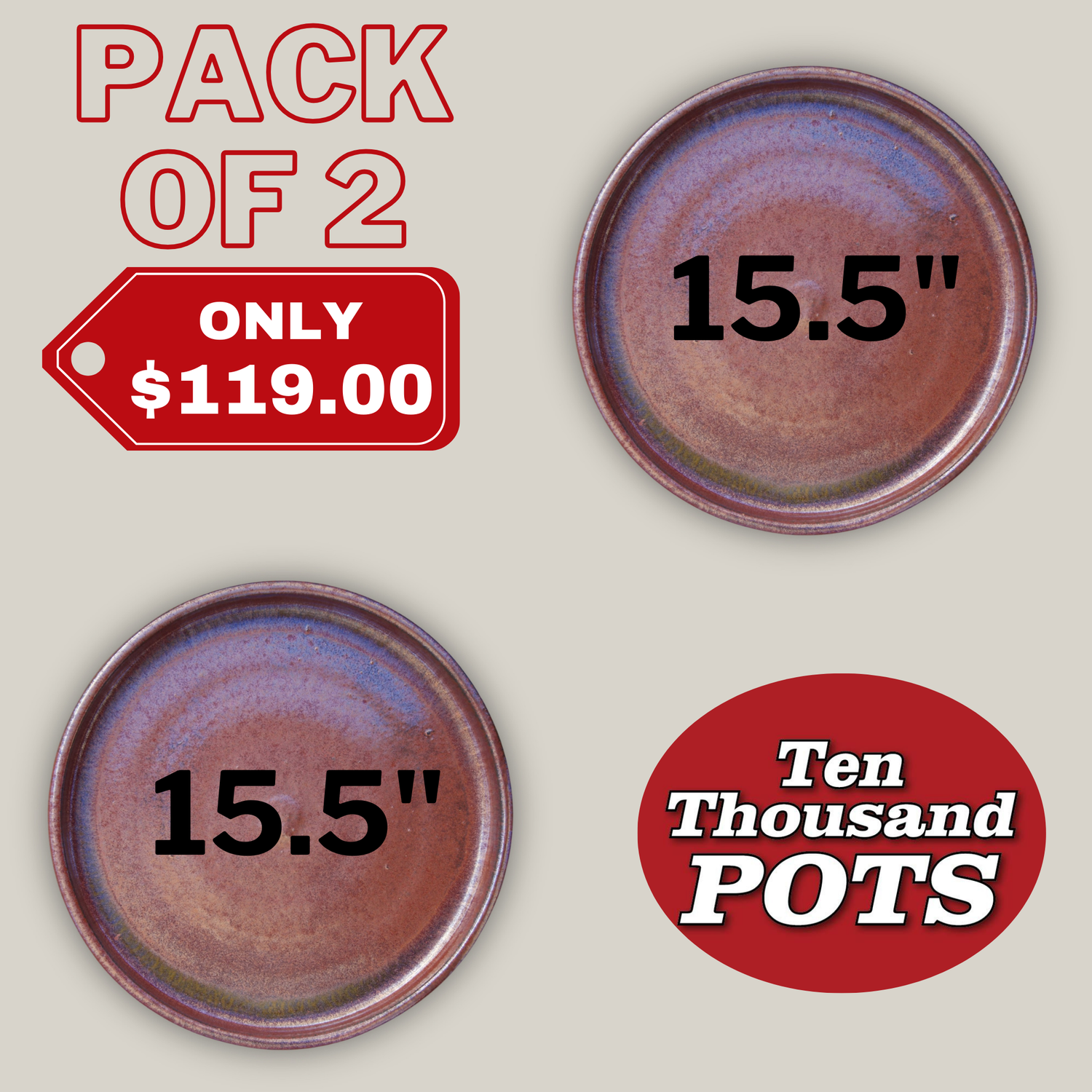 3125L9FS - Round | Oxide Ceramic Plant Saucer | High Fired Ecofriendly Clay - Sizes 8"-17.5"