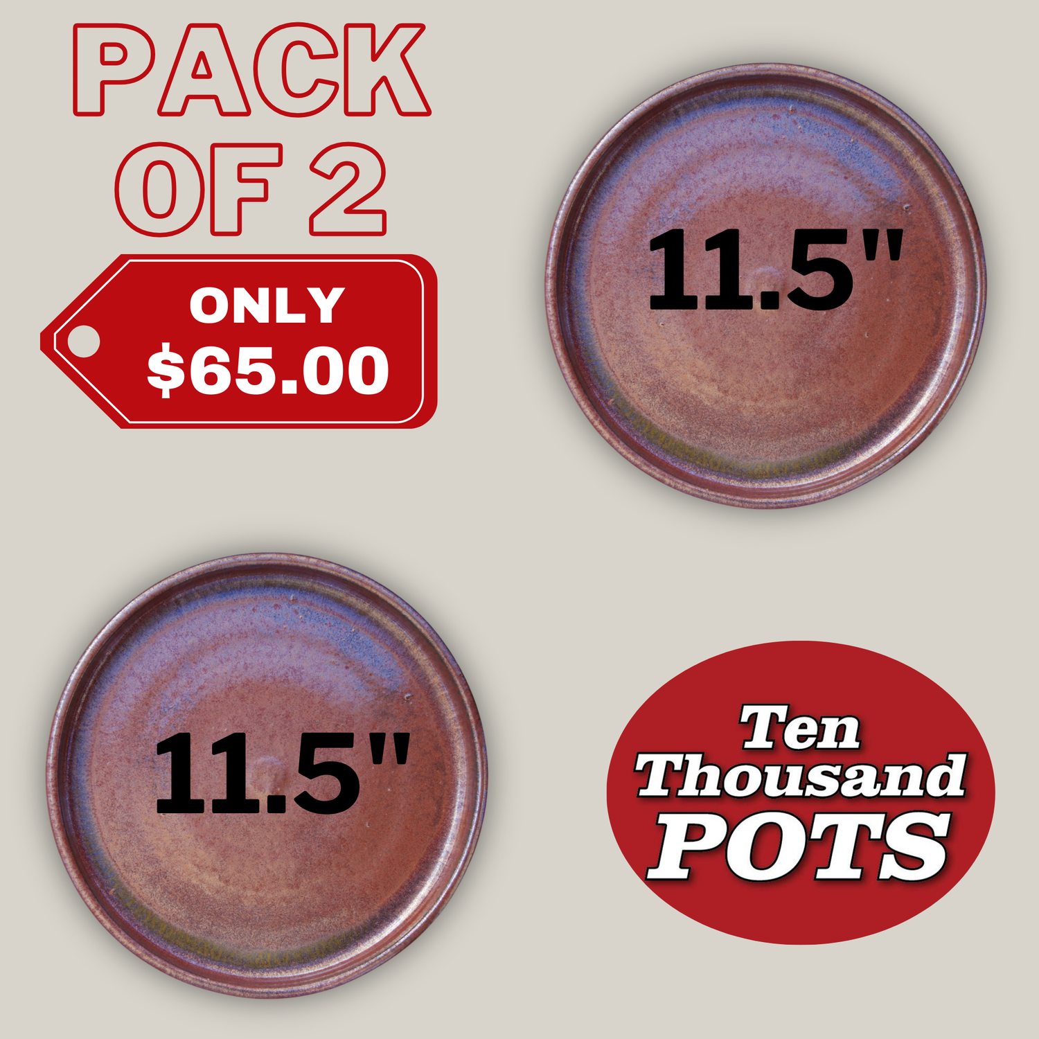 3125L9FS - Round | Oxide Ceramic Plant Saucer | High Fired Ecofriendly Clay - Sizes 8"-17.5"