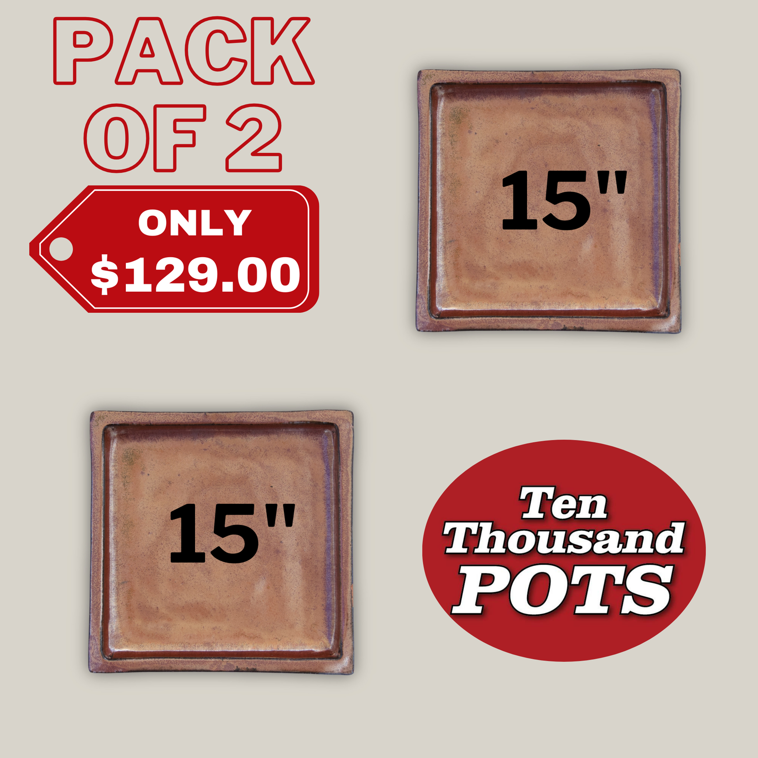 3127L9FS - Square | Oxide Ceramic Plant Saucer | High Fired Ecofriendly Clay - Sizes 8"-15"