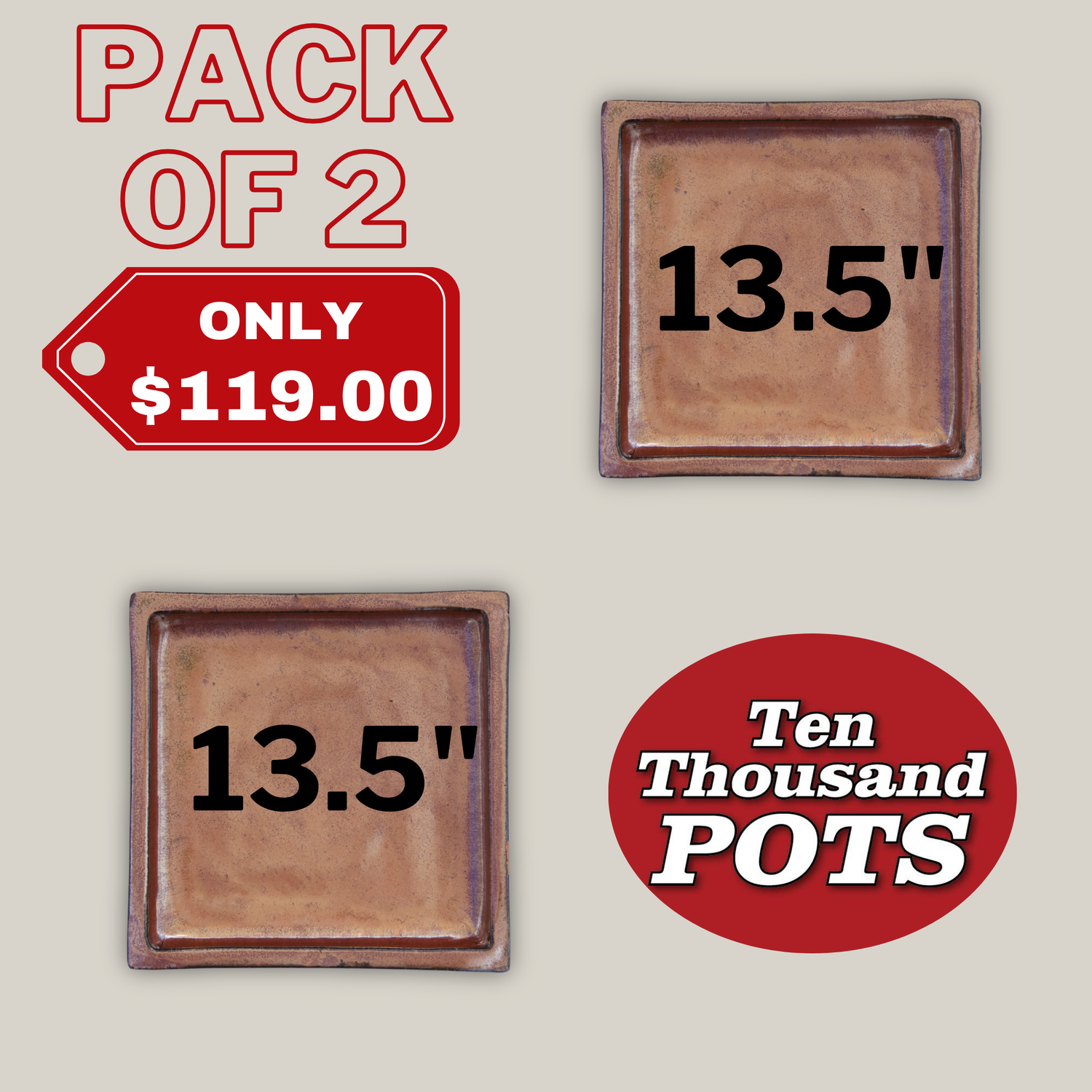 3127L9FS - Square | Oxide Ceramic Plant Saucer | High Fired Ecofriendly Clay - Sizes 8"-15"