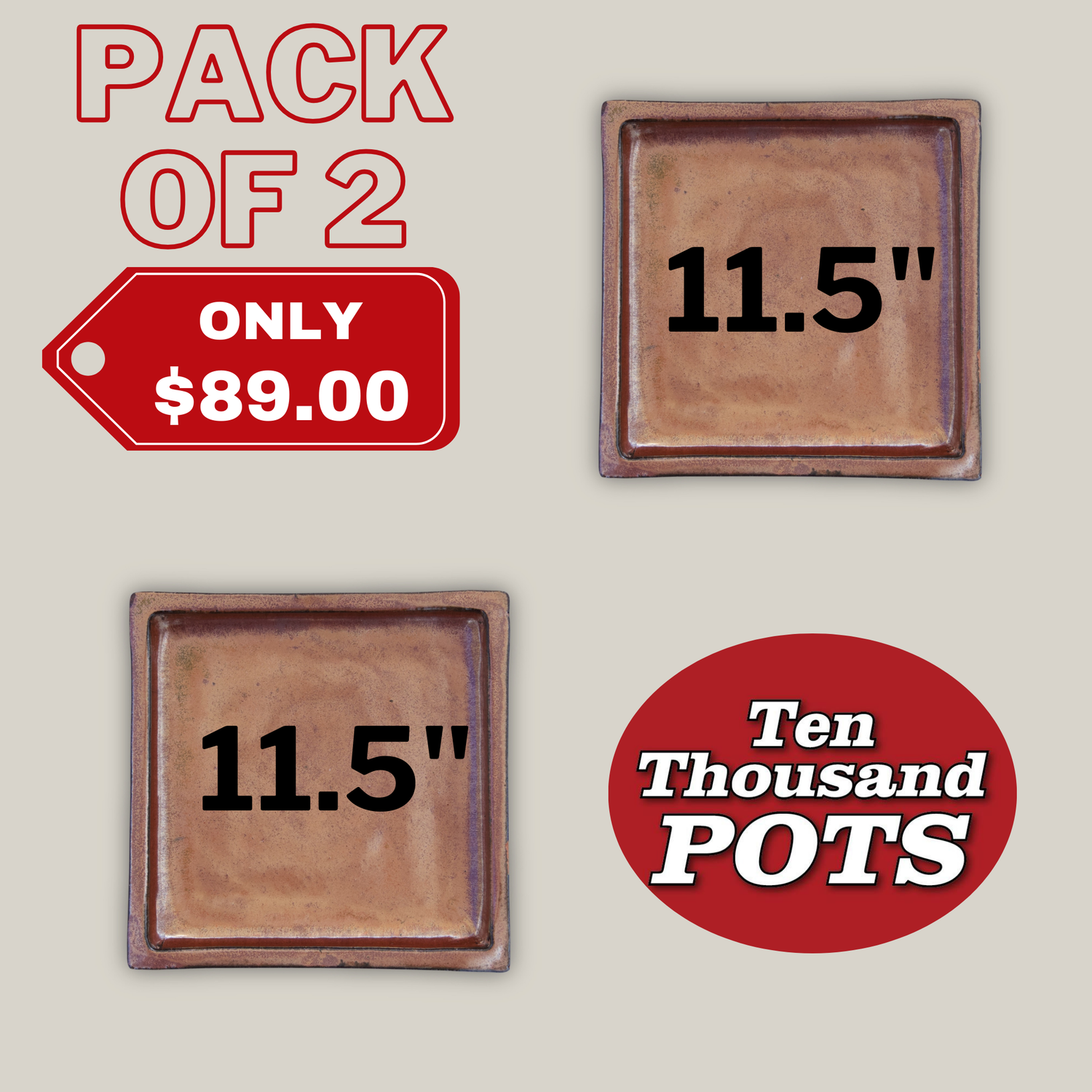 3127L9FS - Square | Oxide Ceramic Plant Saucer | High Fired Ecofriendly Clay - Sizes 8"-15"