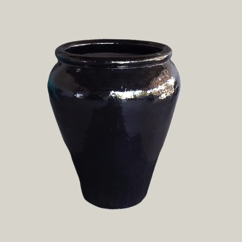 Extra large black ceramic plant pot