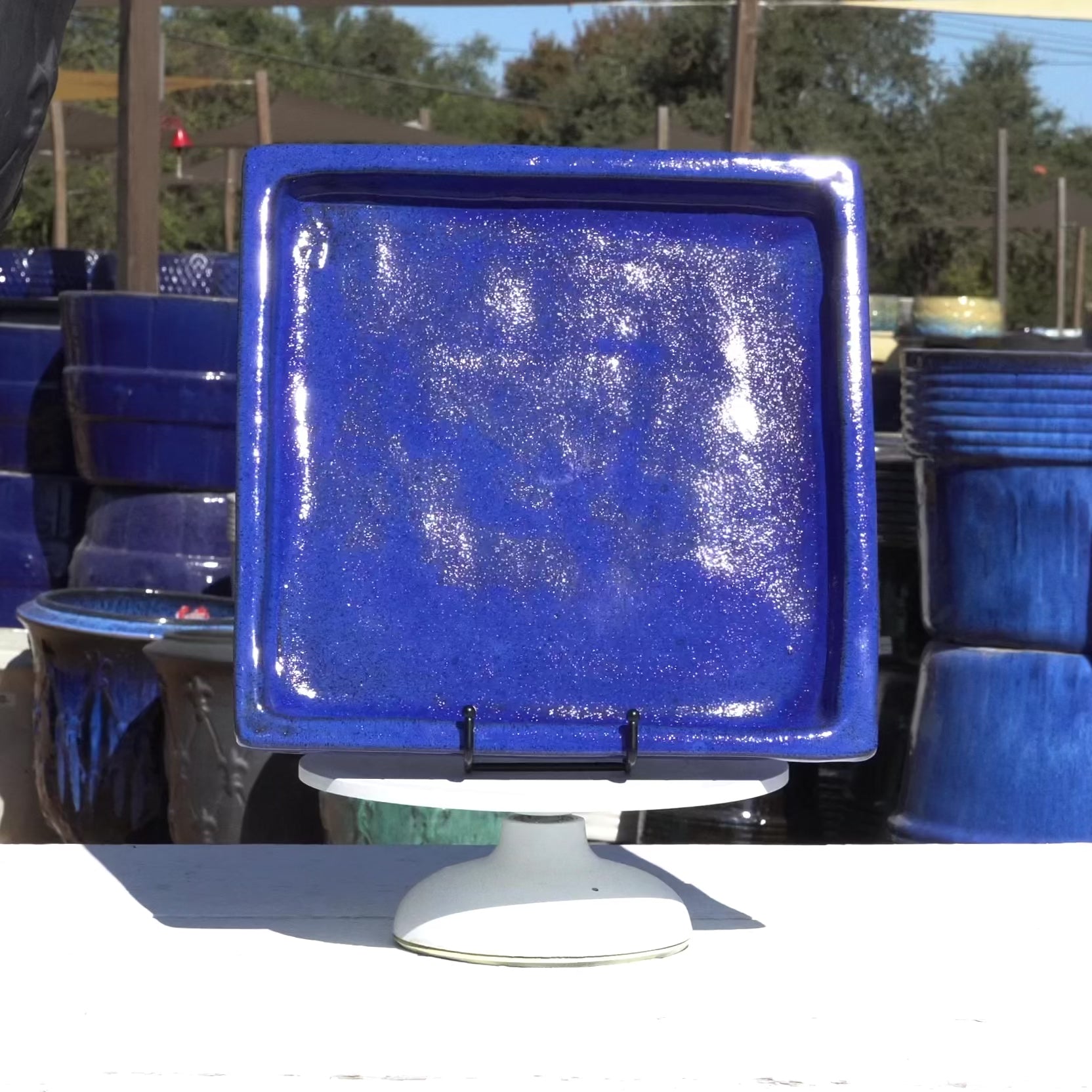 3127L17FS - Square | Falling Blue Ceramic Plant Saucer | High Fired Ecofriendly Clay - Sizes 8"-15" - FREE SHIPPING
